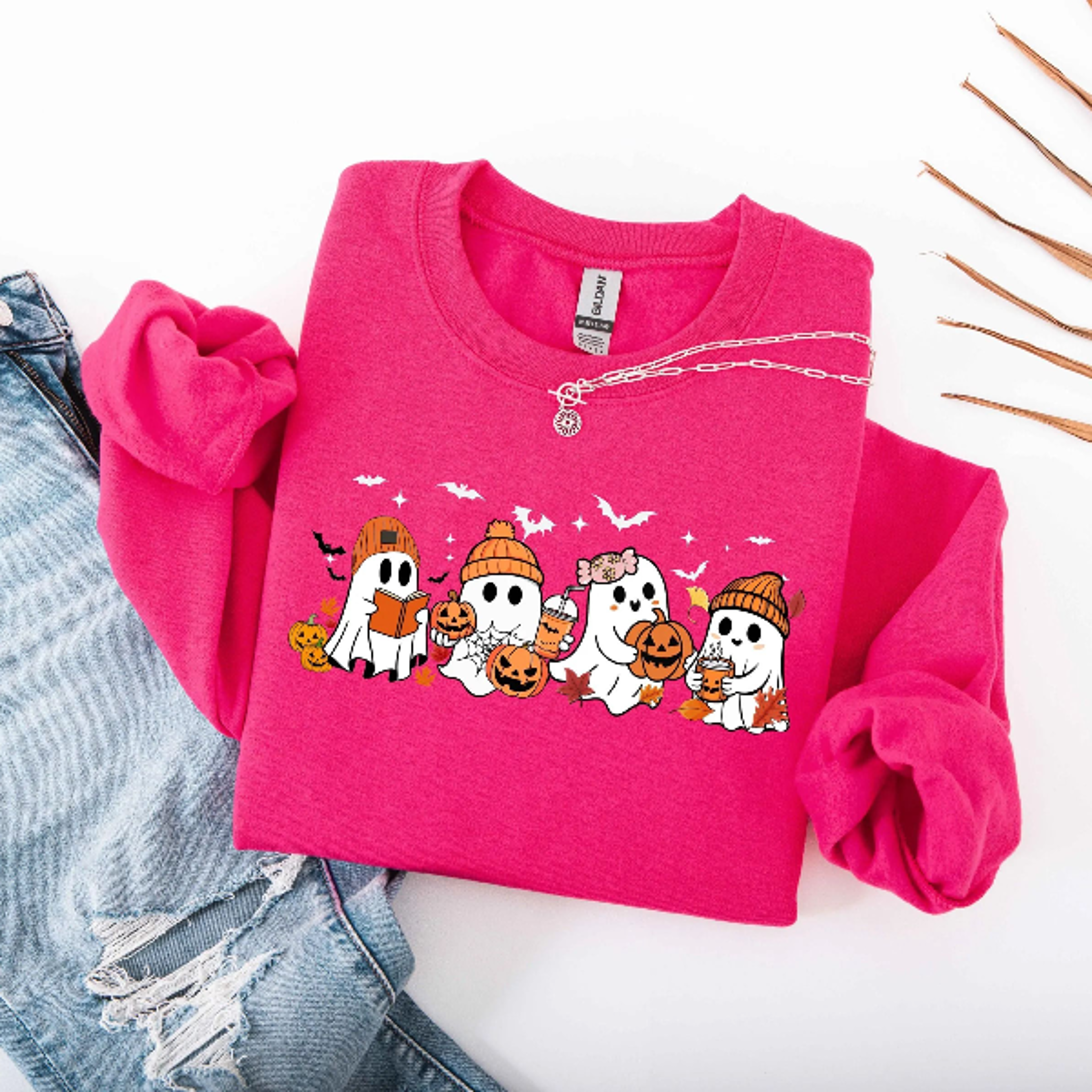 Ghost Sweatshirt Cute Fall Halloween Crewneck Spooky Season Hoodie 1