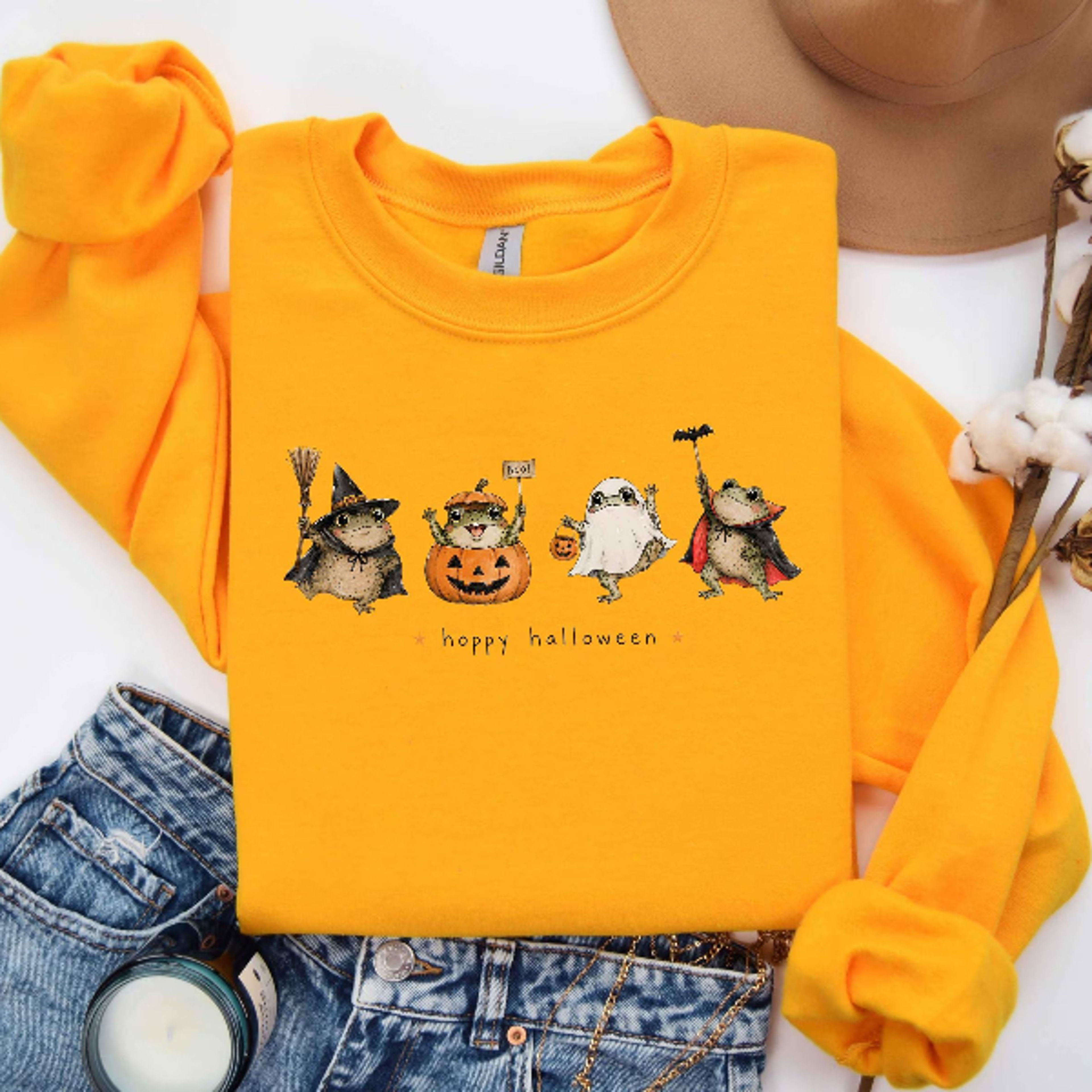Happy Halloween Frog Sweatshirt Cute Ghost Pumpkin Witch Crewneck 0