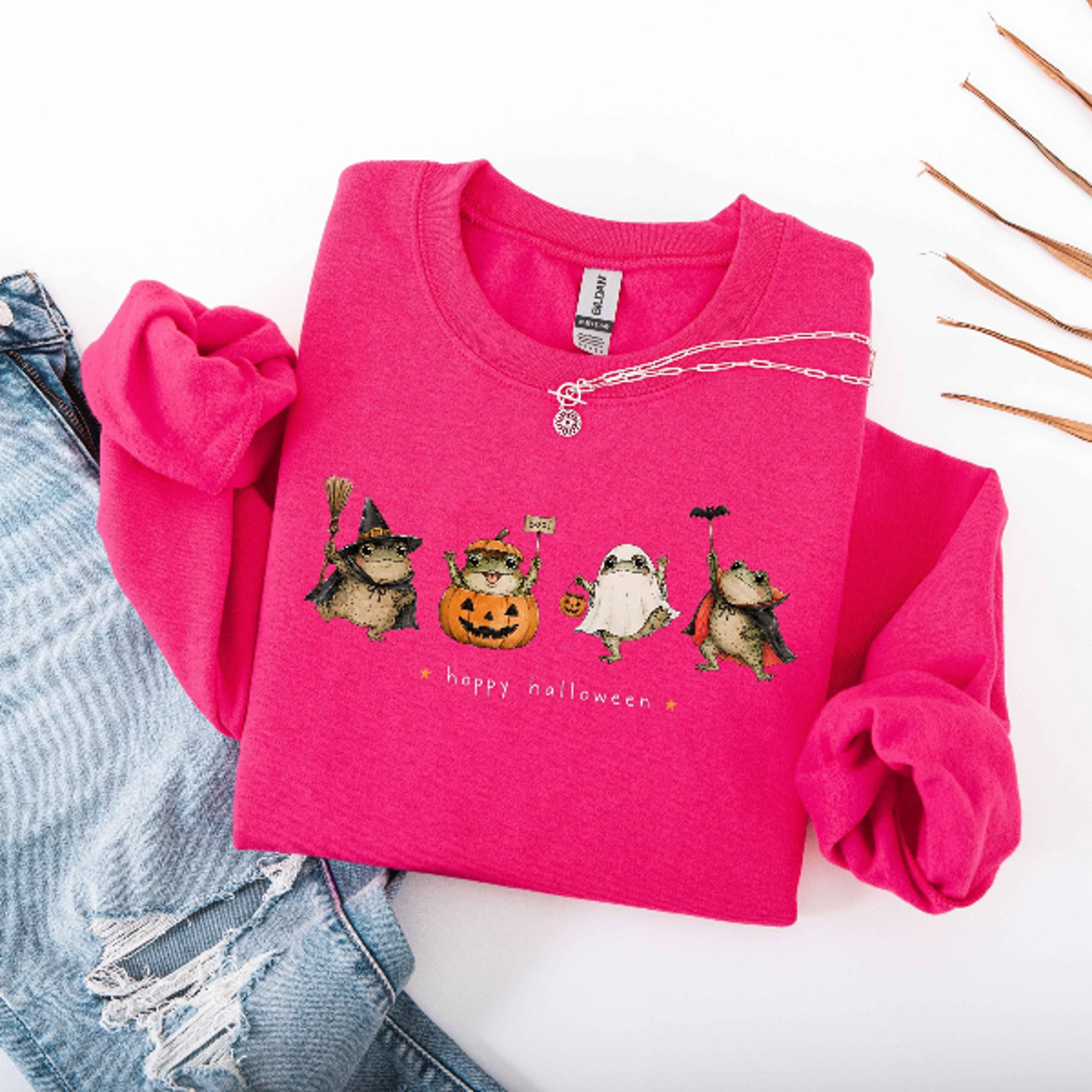 Happy Halloween Frog Sweatshirt Cute Ghost Pumpkin Witch Crewneck 2
