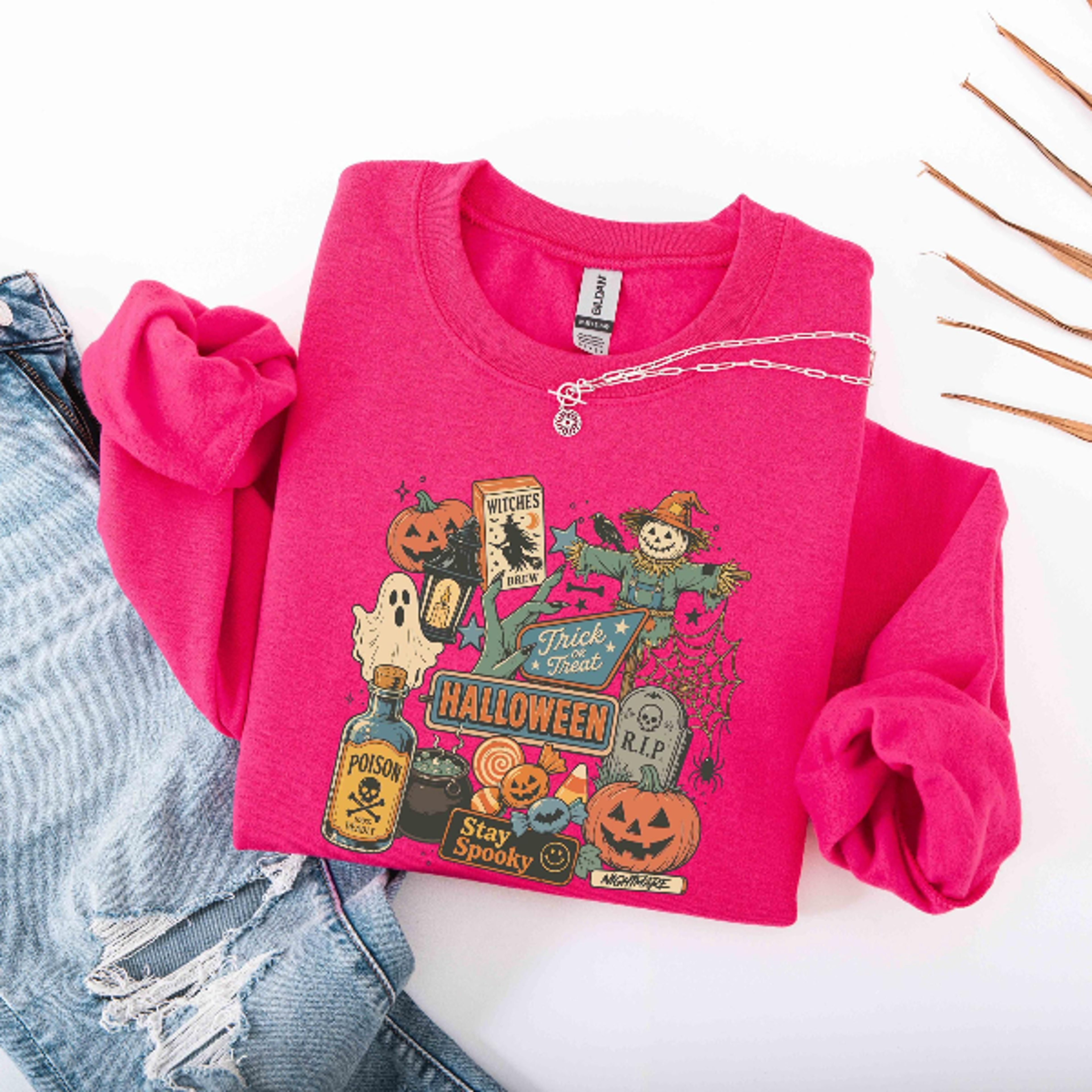 Vintage Halloween Sweatshirt Stay Spooky Pumpkin Ghost Crewneck 2