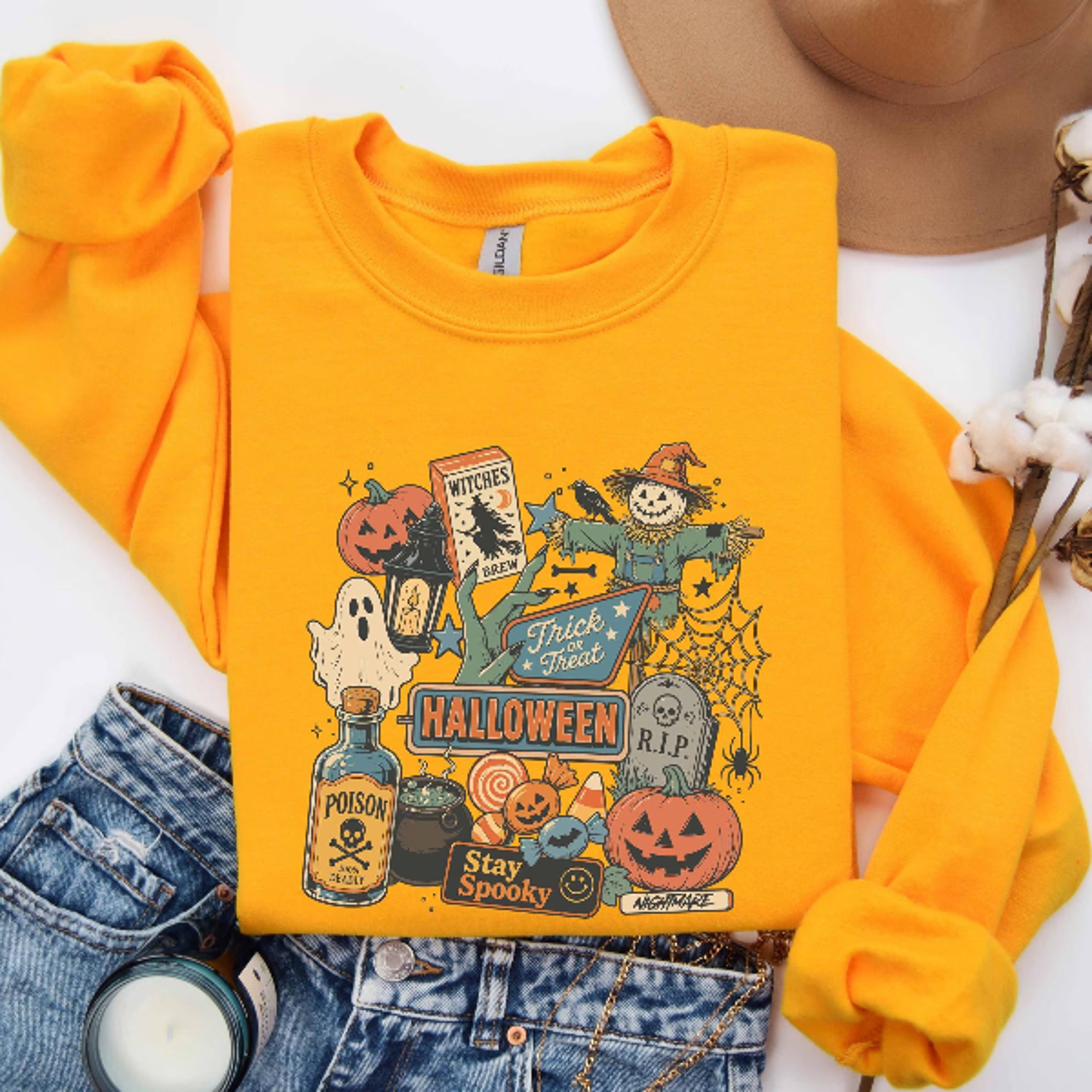 Vintage Halloween Sweatshirt Stay Spooky Pumpkin Ghost Crewneck 5