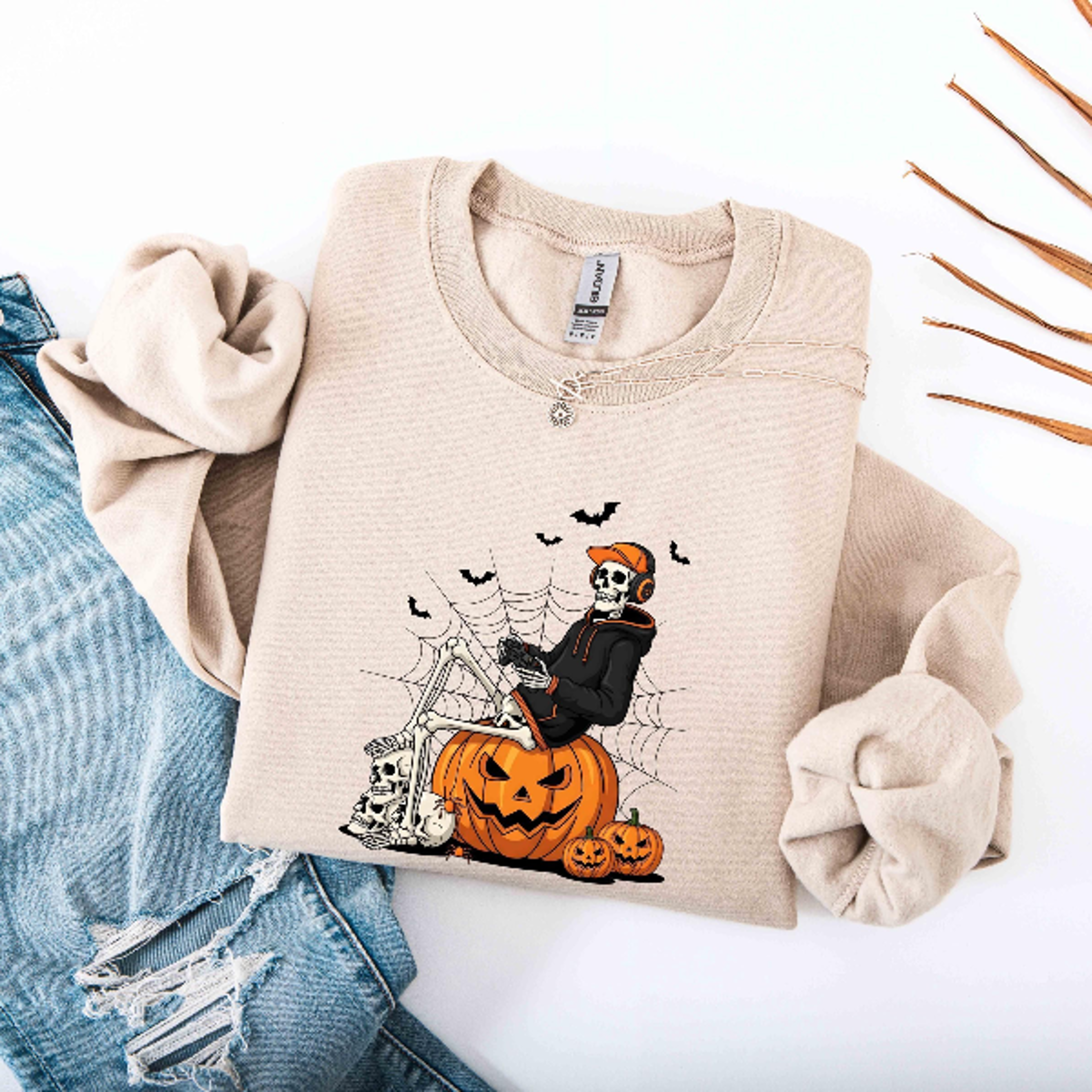 Ghost Gamer Sweatshirt Cute Spooky Gaming Halloween Crewneck 2