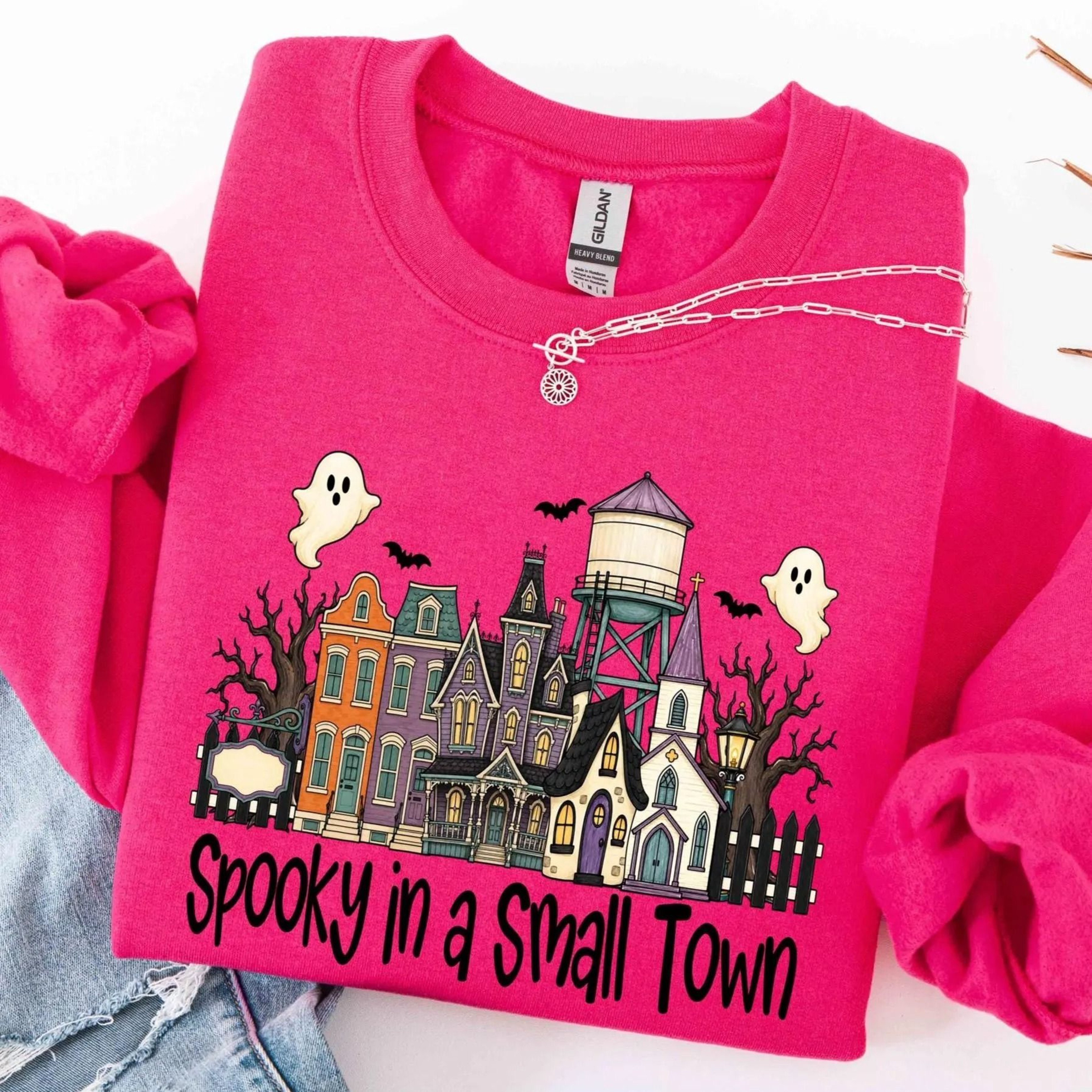 Spooky In A Small Town Sweatshirt Haunted Village Vintage Fall Crewneck 4