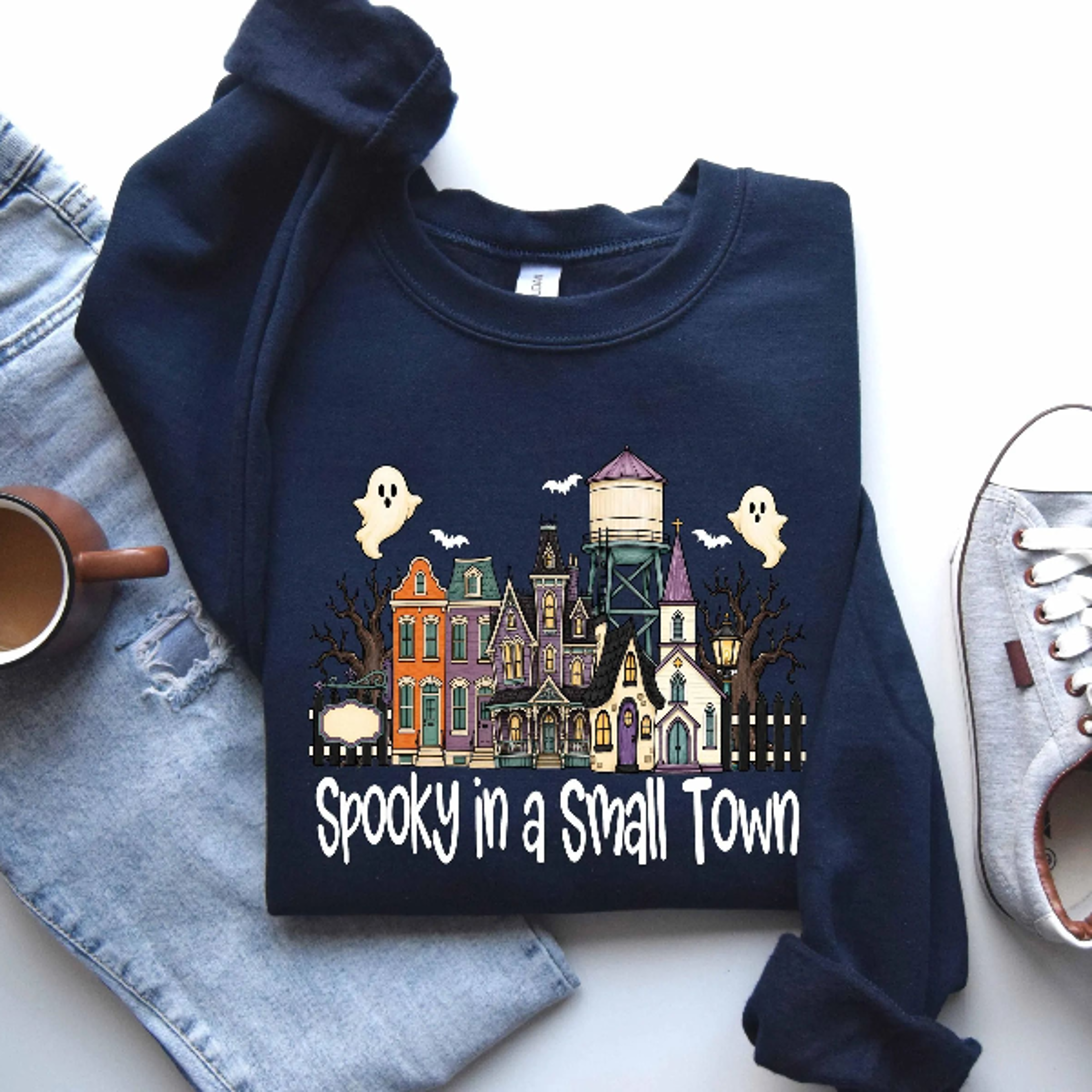 Spooky In A Small Town Sweatshirt Haunted Village Vintage Fall Crewneck 0