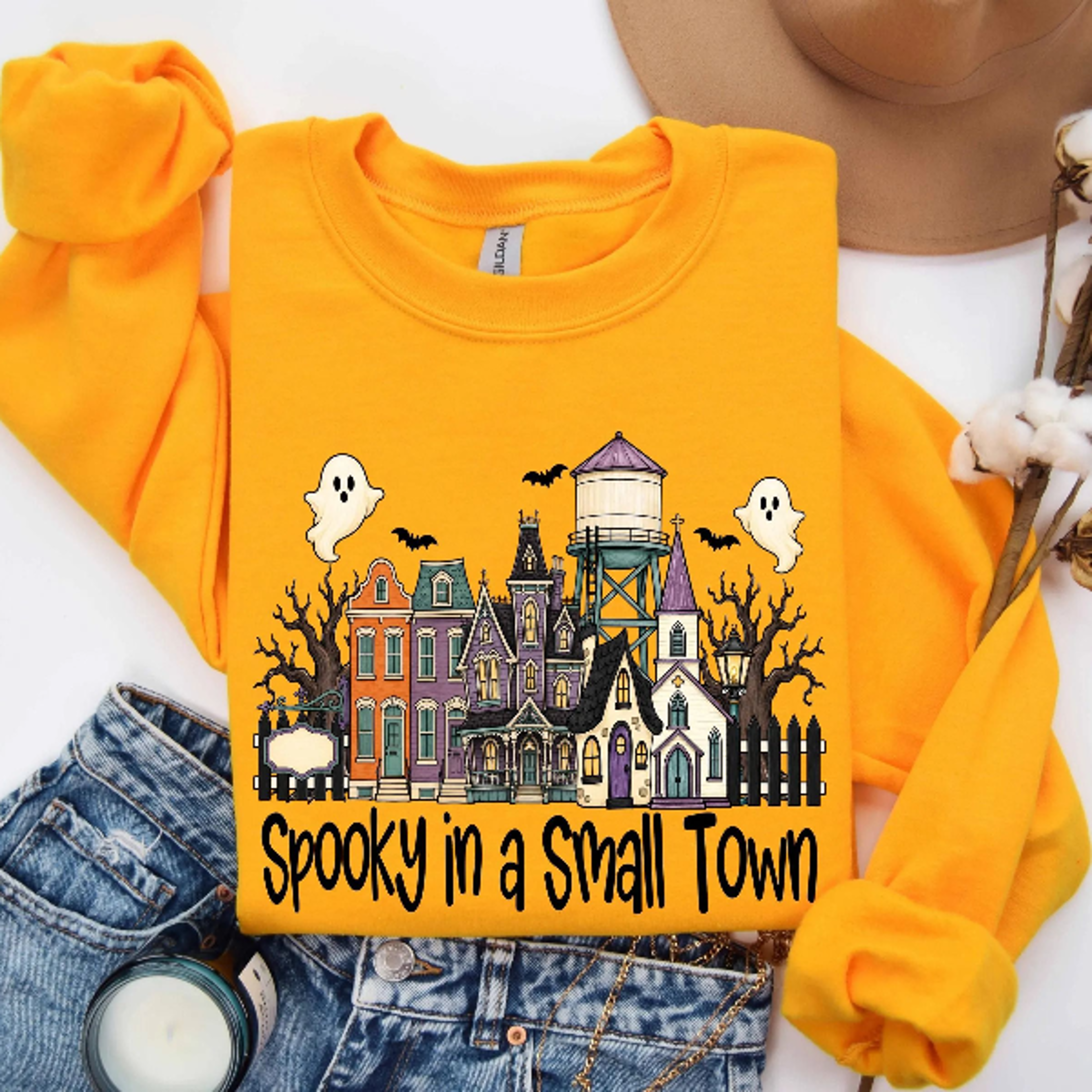 Spooky In A Small Town Sweatshirt Haunted Village Vintage Fall Crewneck 5