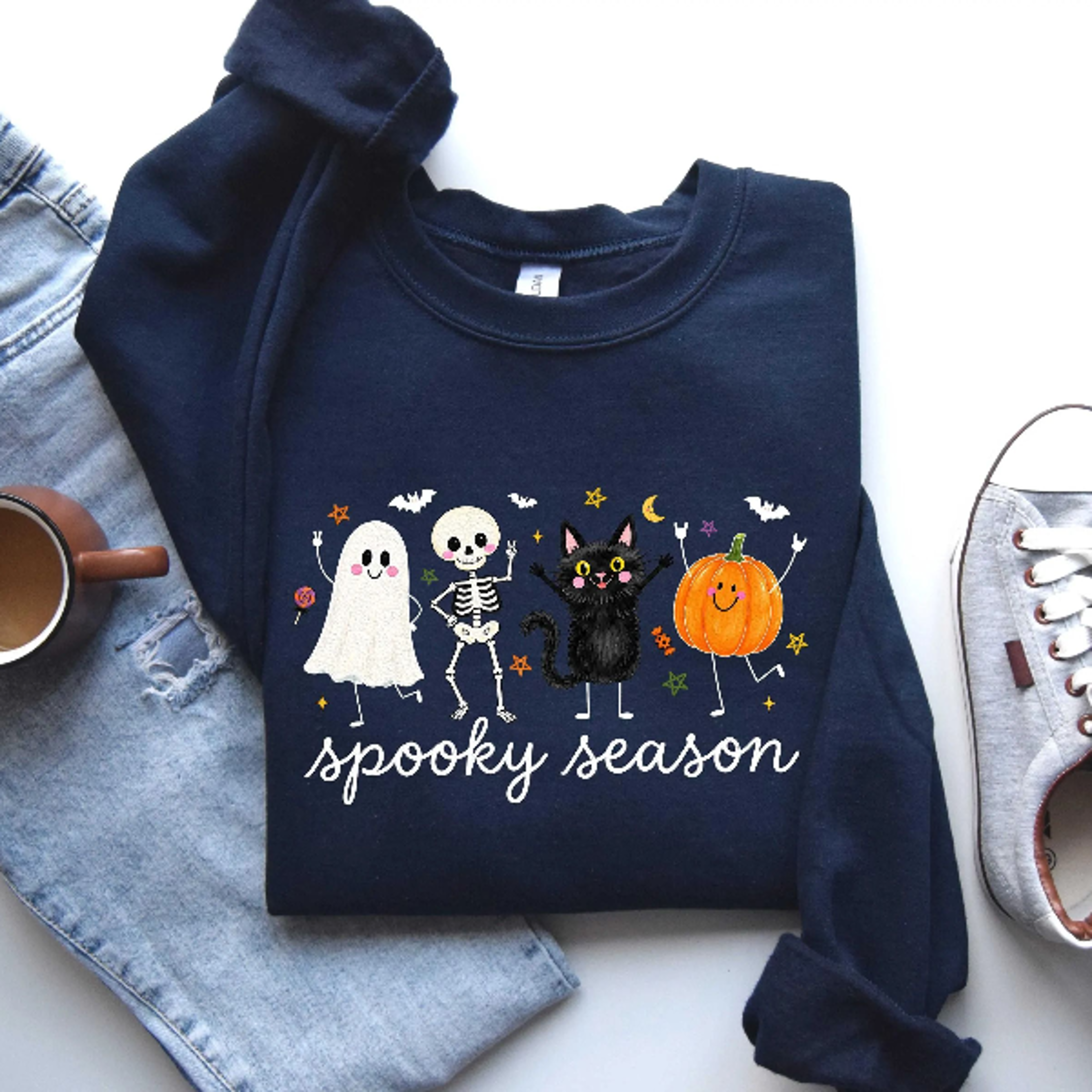 Spooky Season Sweatshirt Ghost Pumpkin Cute Halloween Crewneck 1