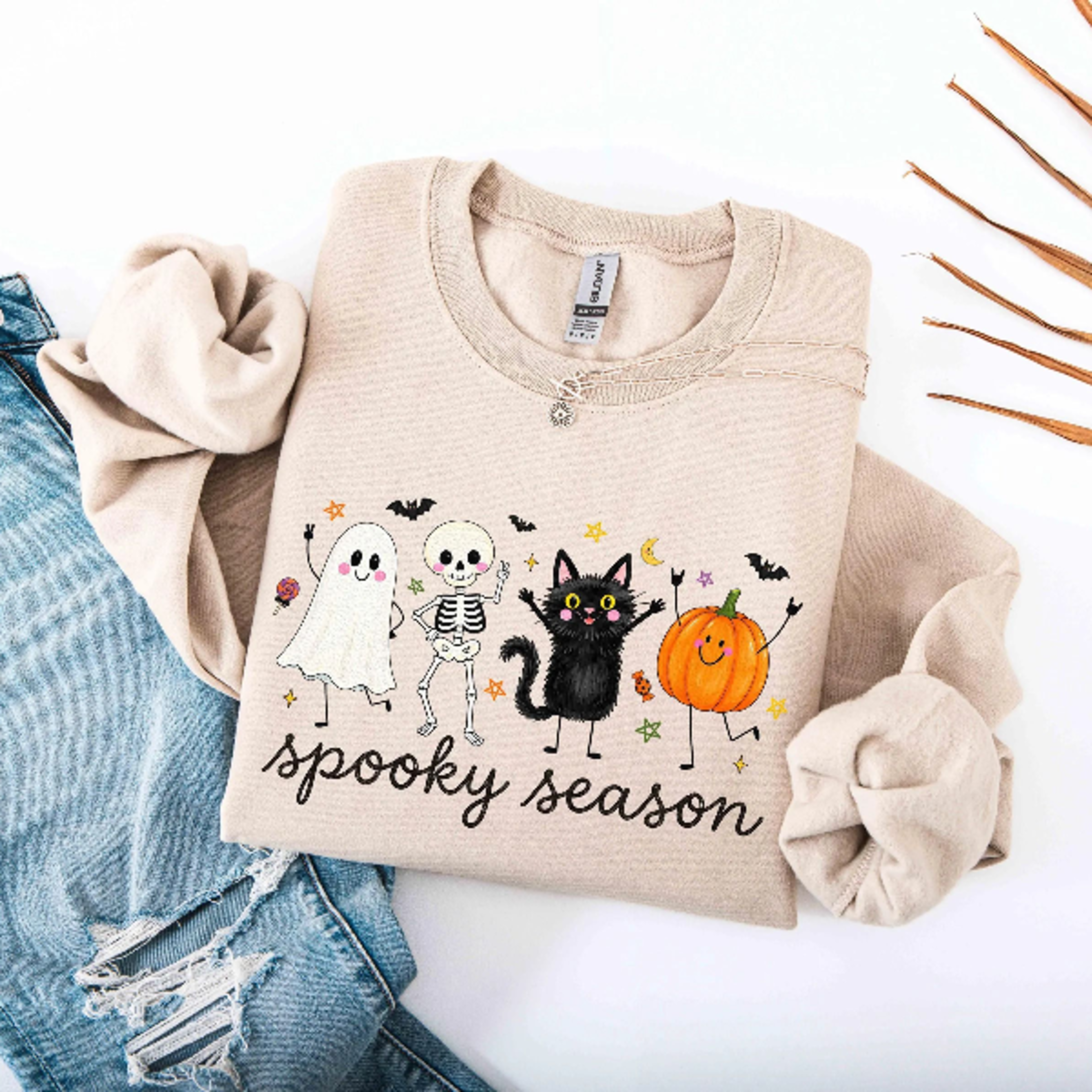 Spooky Season Sweatshirt Ghost Pumpkin Cute Halloween Crewneck 3