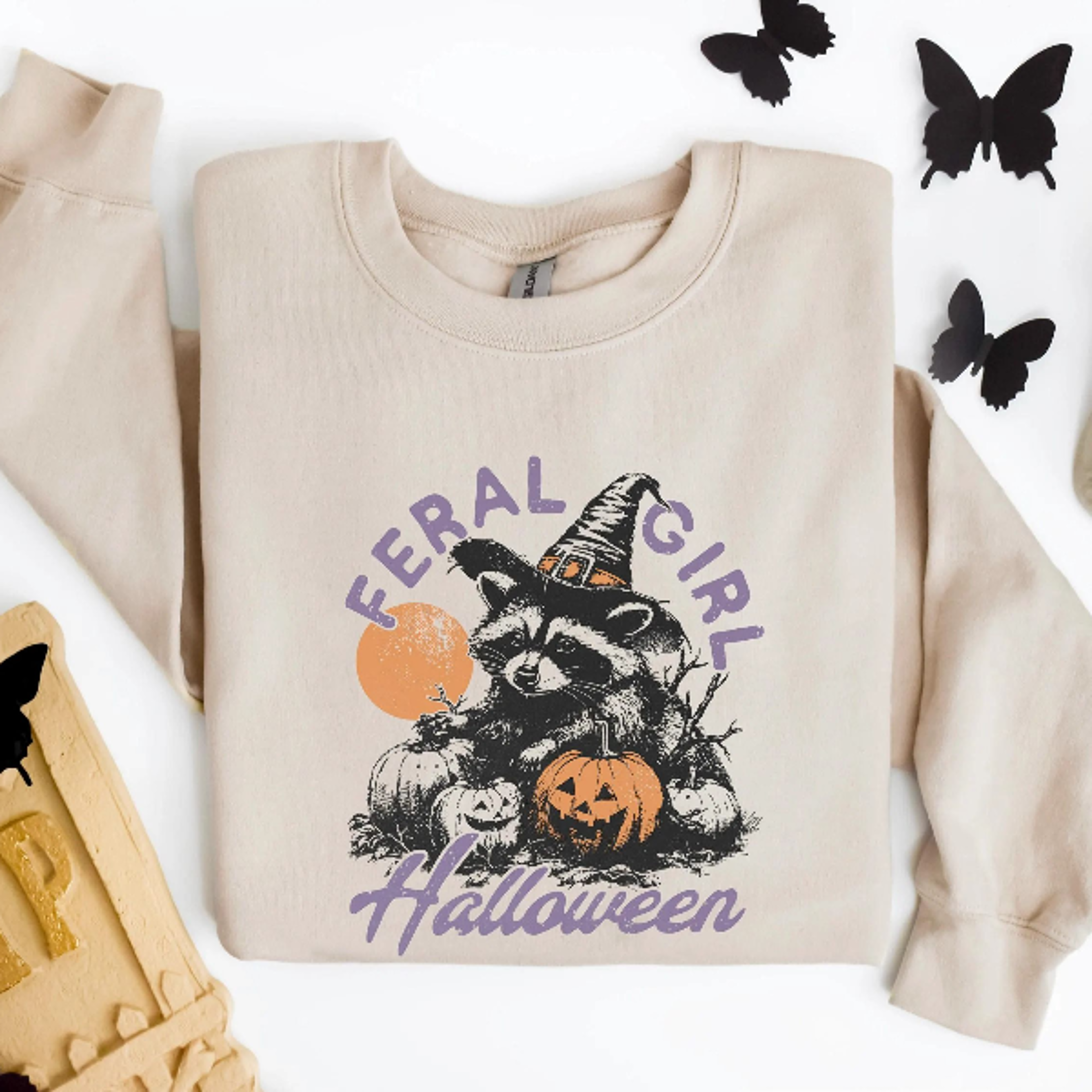 Spooky And Feral Raccoon Sweatshirt Funny Halloween Girl Crewneck Tshirt 4