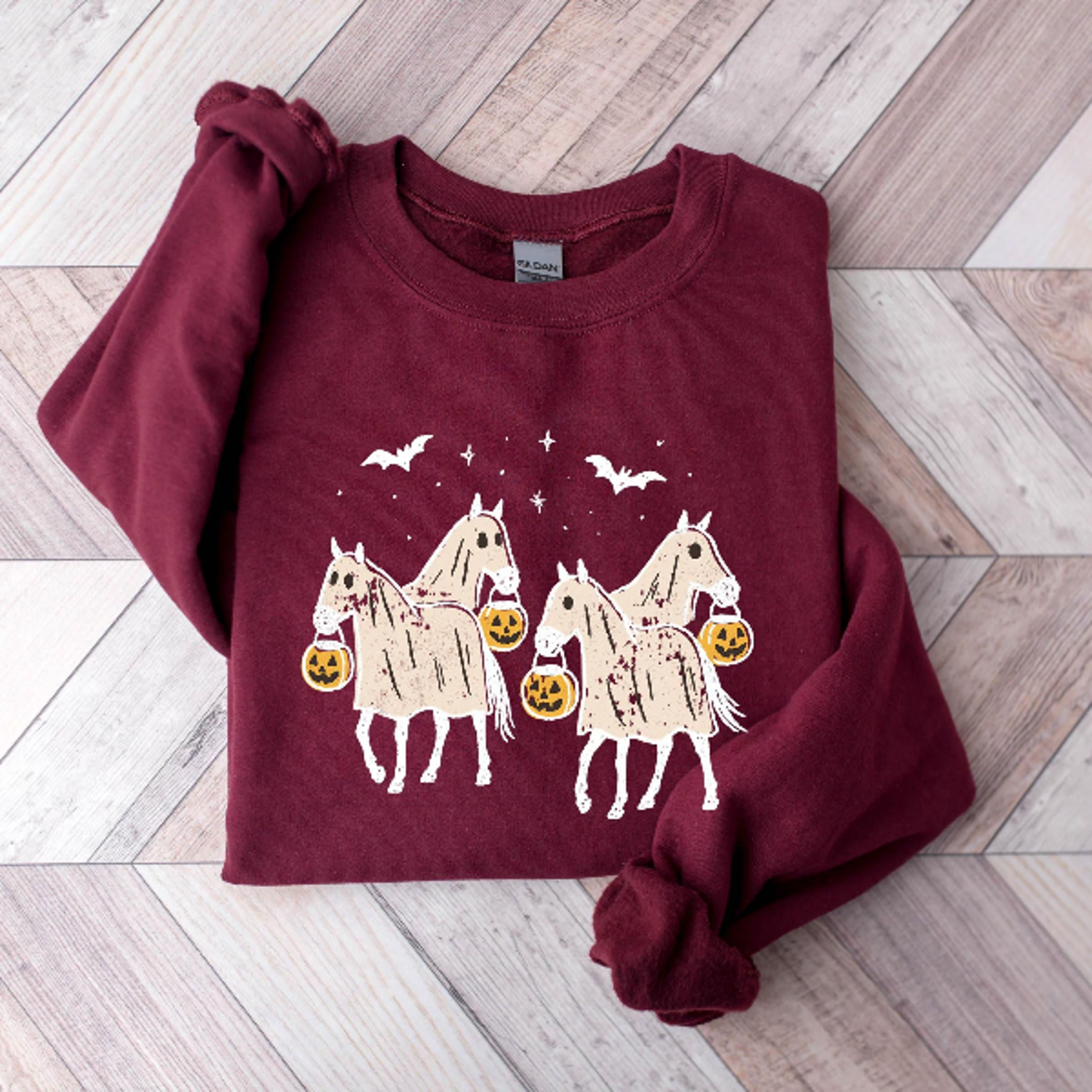 Halloween Horse Ghost Sweatshirt Western Cowboy Spooky Crewneck 2
