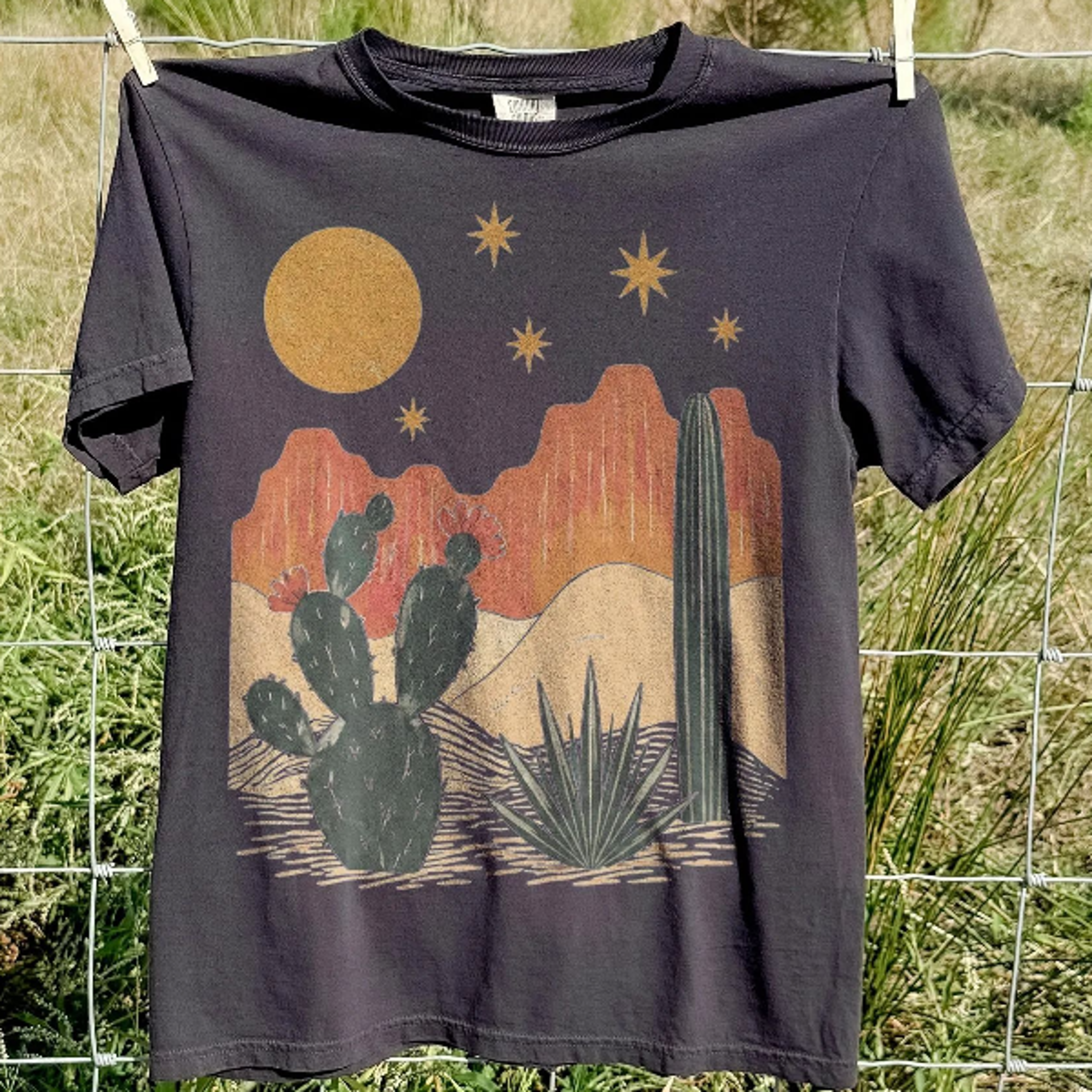 Southwest Desert Cactus Sunset Graphic Tee Rustic Western Landscape Shirt Arizona Nature 0