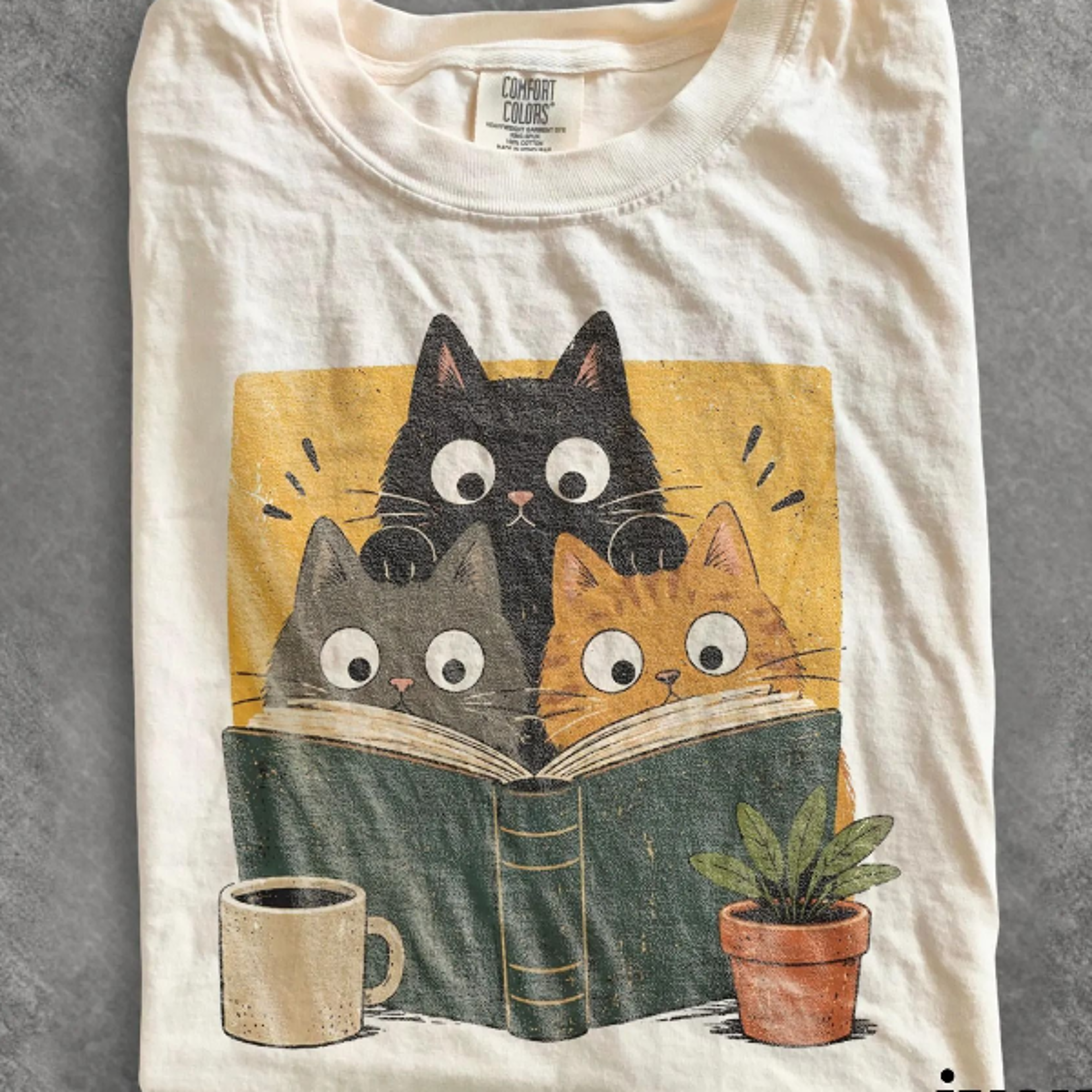 Retro Curious Reading Cats Graphic Tee Book Lover Cat Shirt Cozy Cottagecore Vintage 0