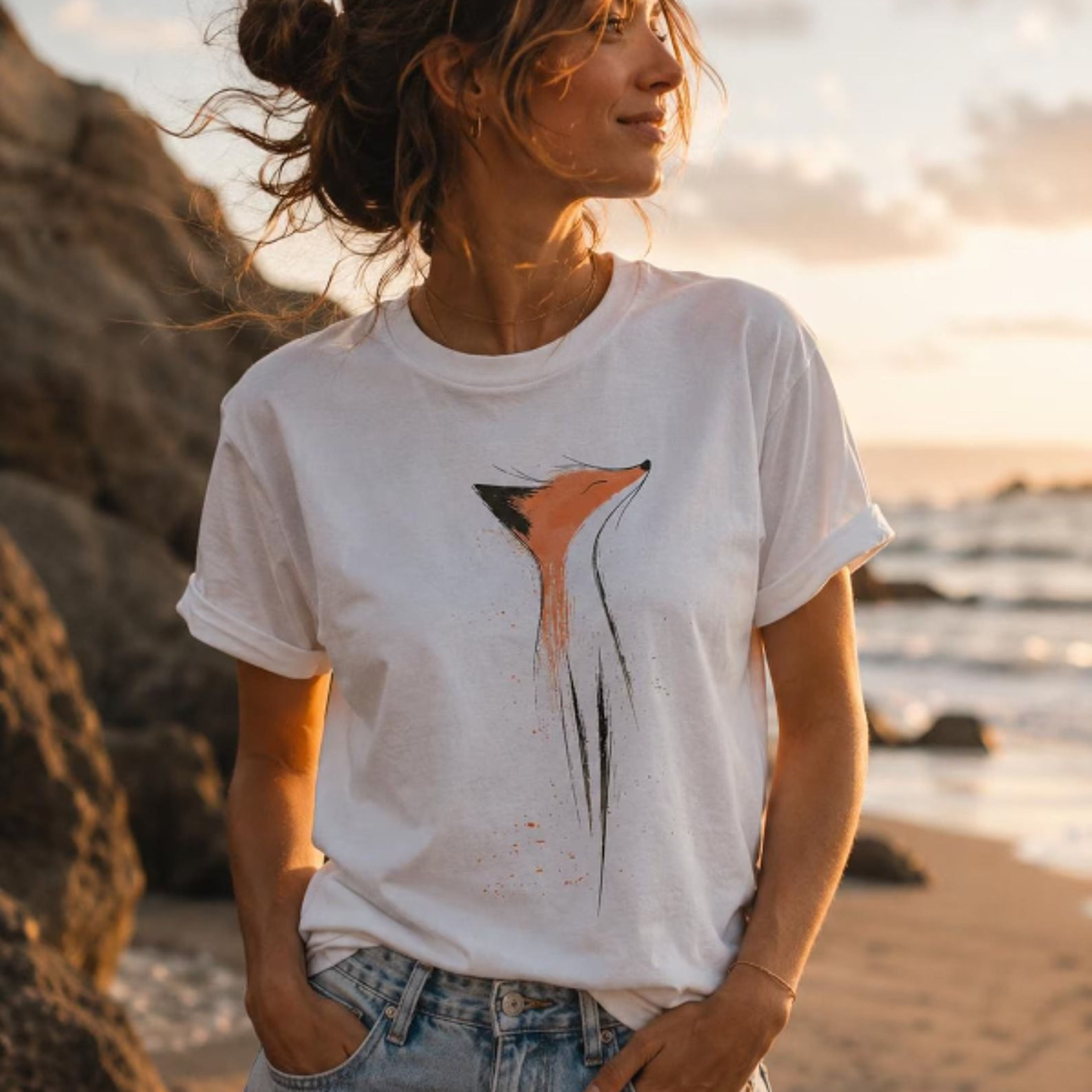 Womens Fox TShirt  100 Organic Cotton  Outdoor  Gift For Her  Fox Lovers 1