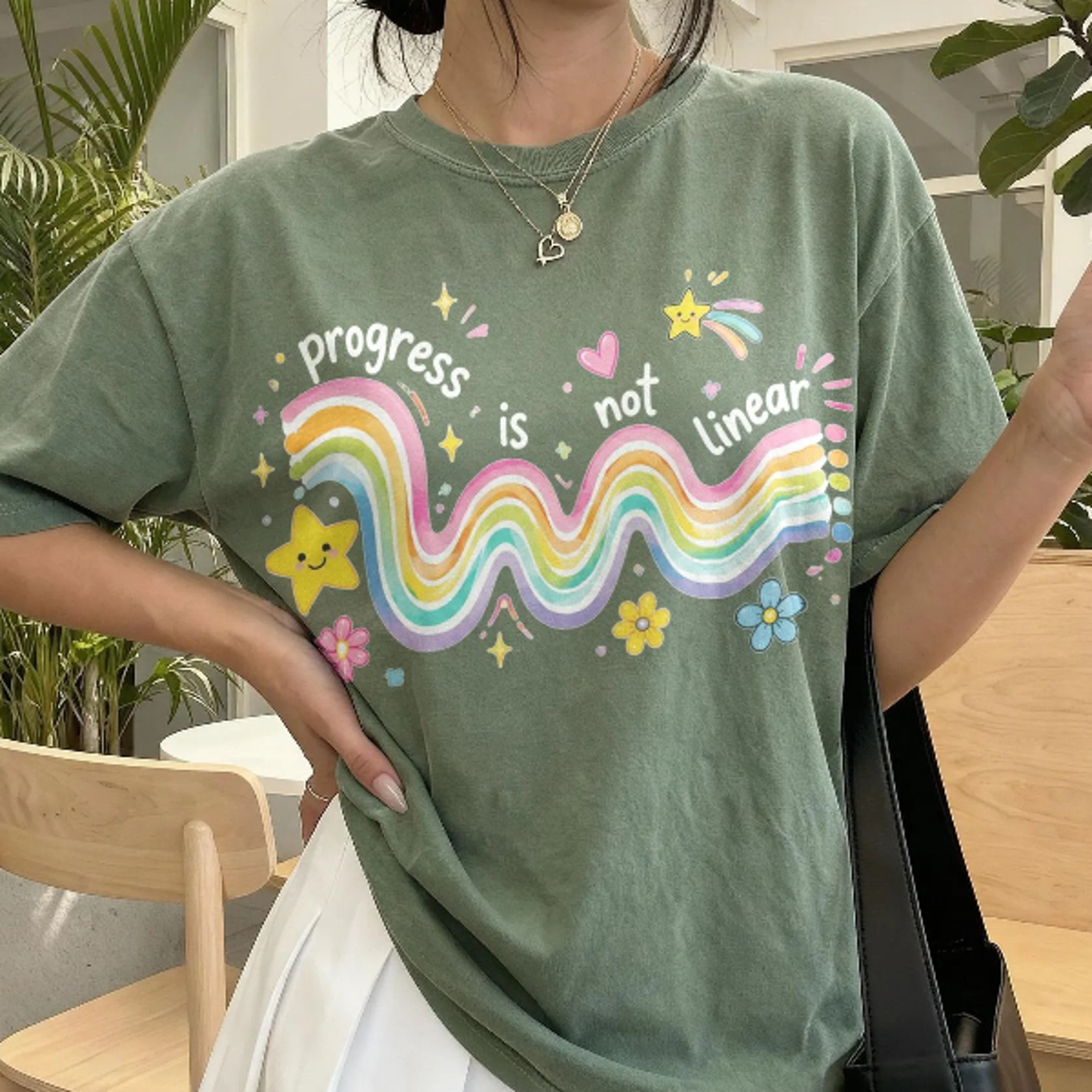Nspirational Teacher Rainbow Graphic Tee Every Step Forward Matters Shirt Positive Growth Mindset C 