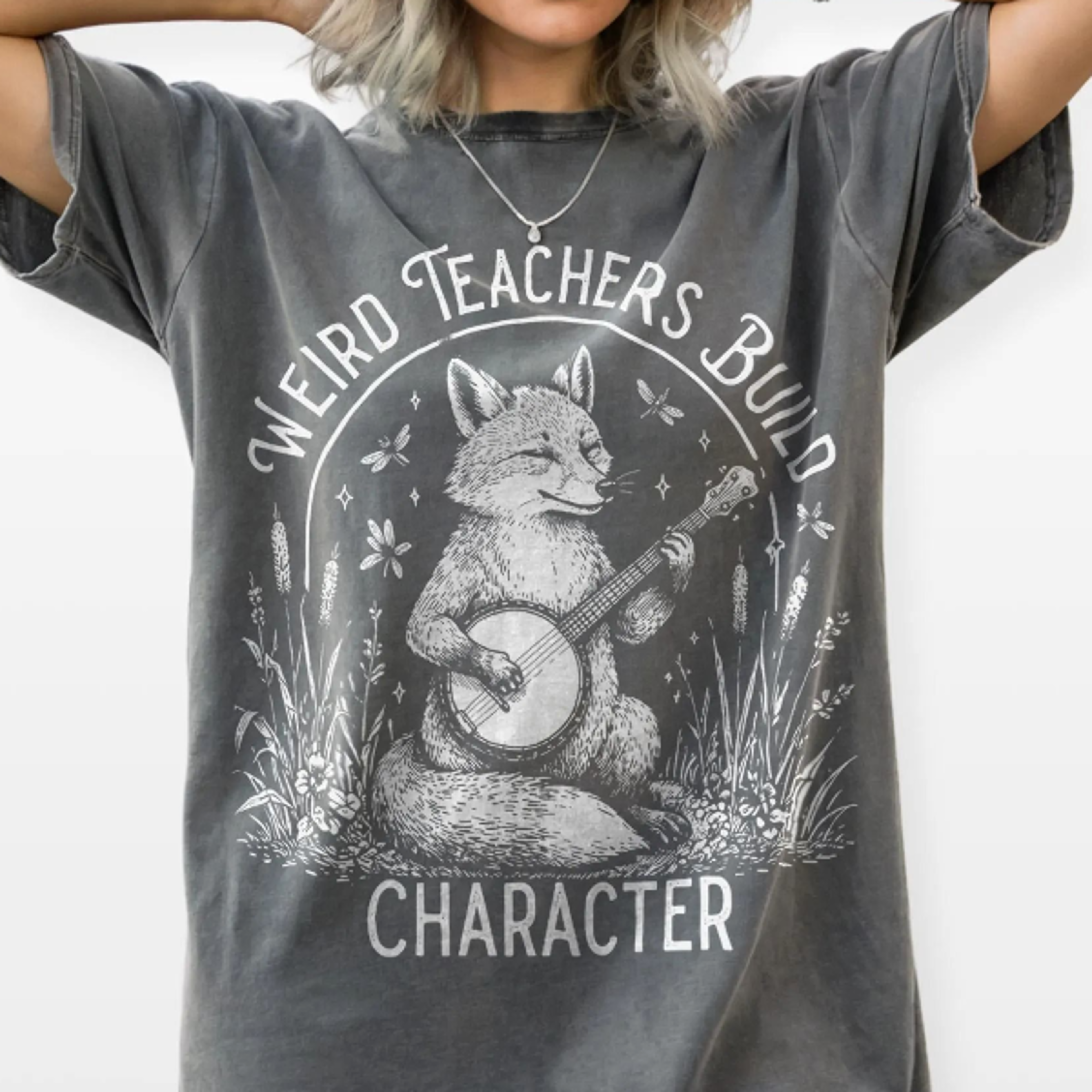 Unny Woodland Fox Graphic Tee Weird Teachers Build Character Banjo Shirt Nature Loving 0