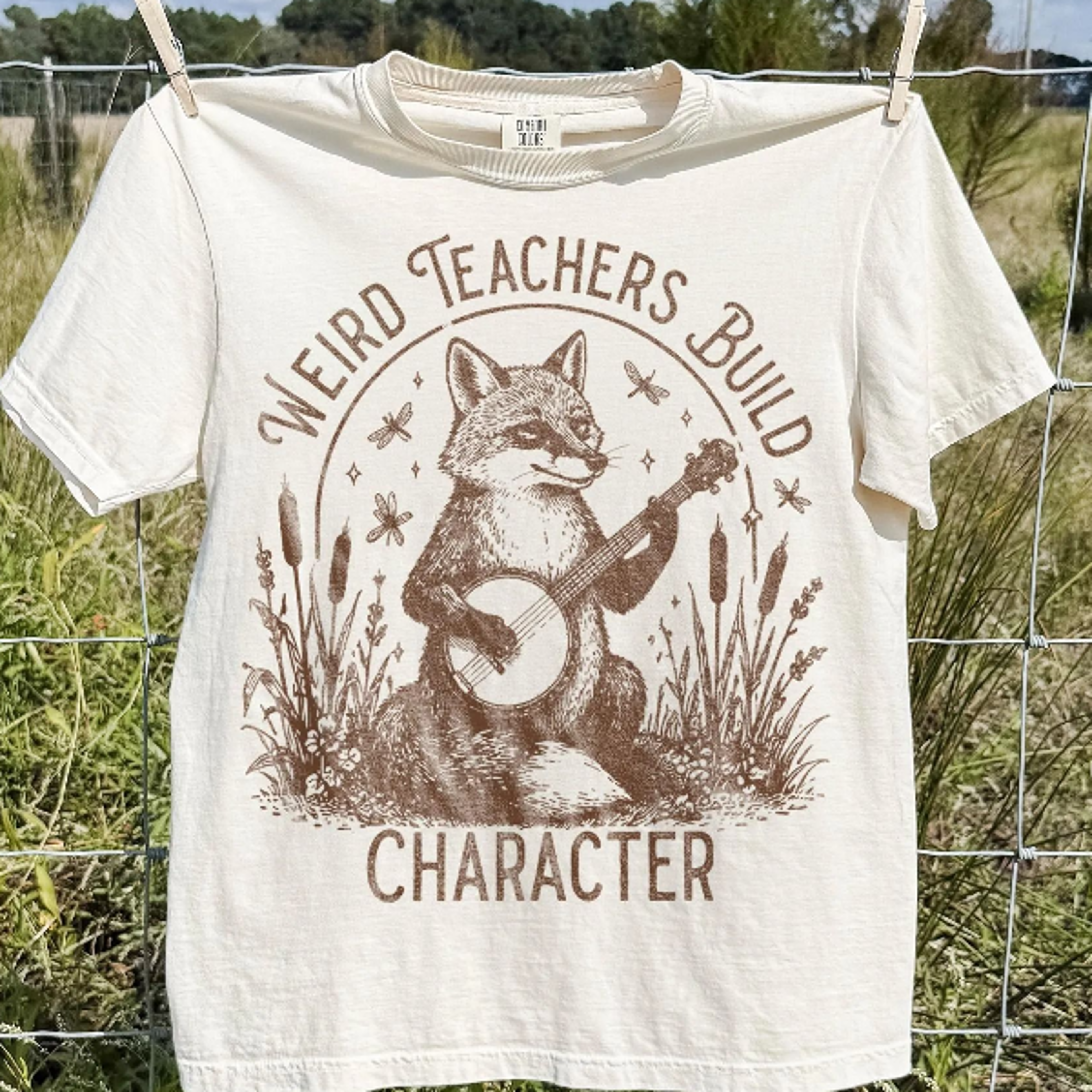 Unny Woodland Fox Graphic Tee Weird Teachers Build Character Banjo Shirt Nature Loving 2