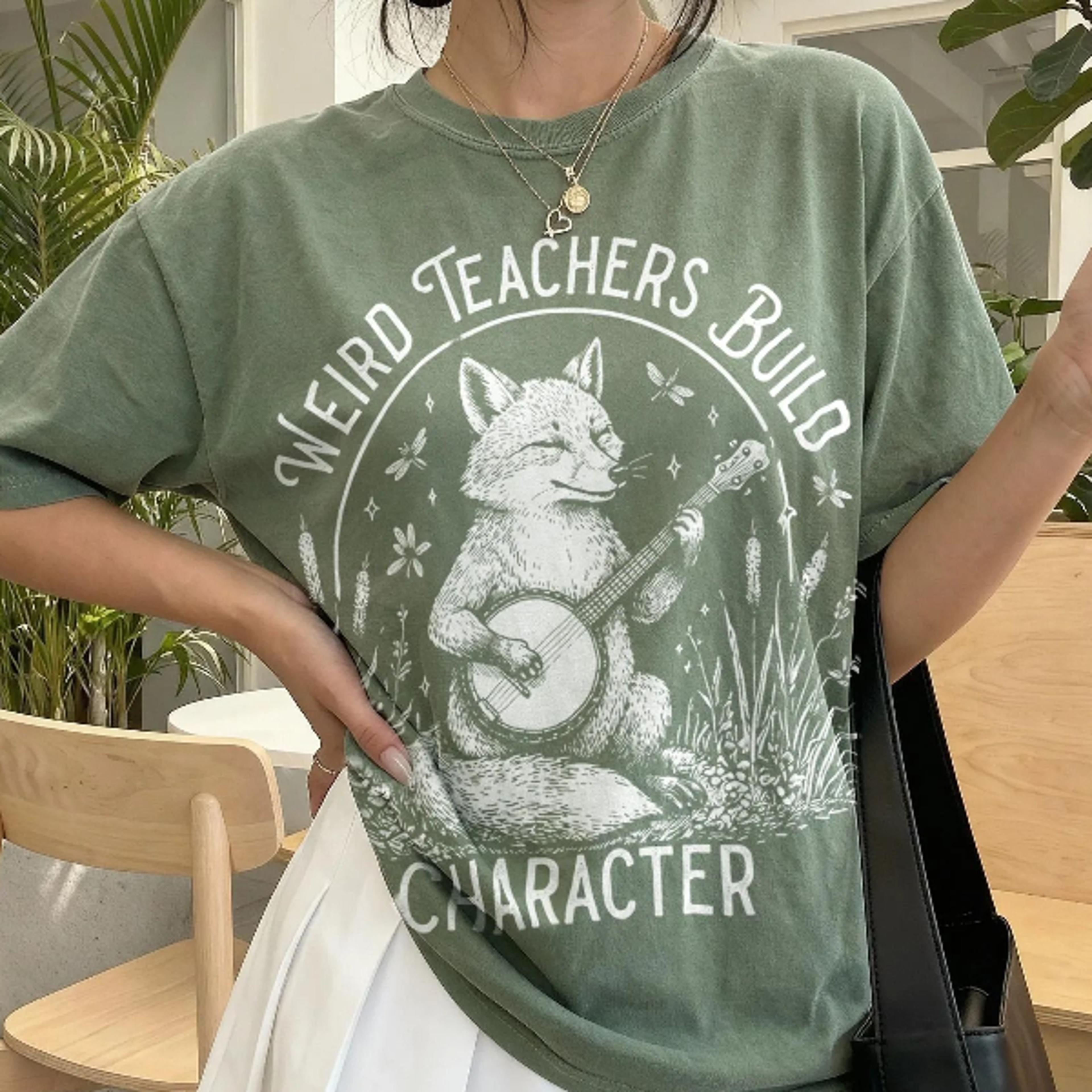 Unny Woodland Fox Graphic Tee Weird Teachers Build Character Banjo Shirt Nature Loving 3