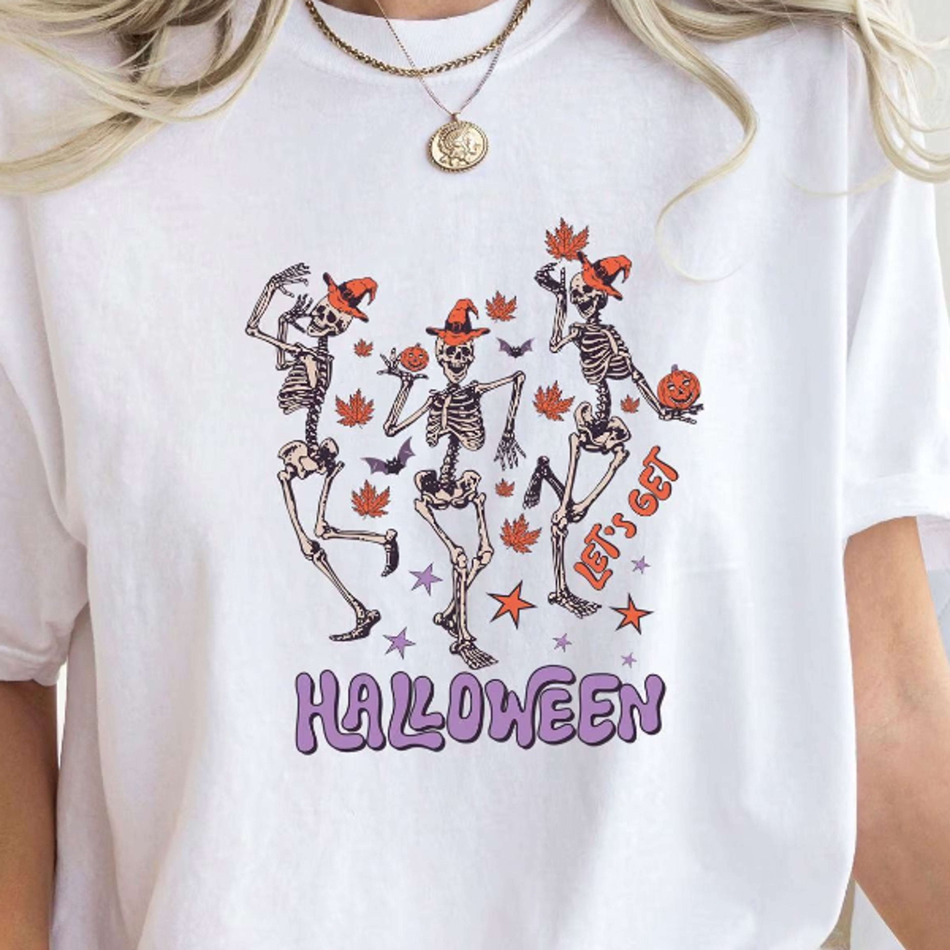 Lets Get Halloween Shirt Dancing Skeletons Retro Witch Hat Tee 3