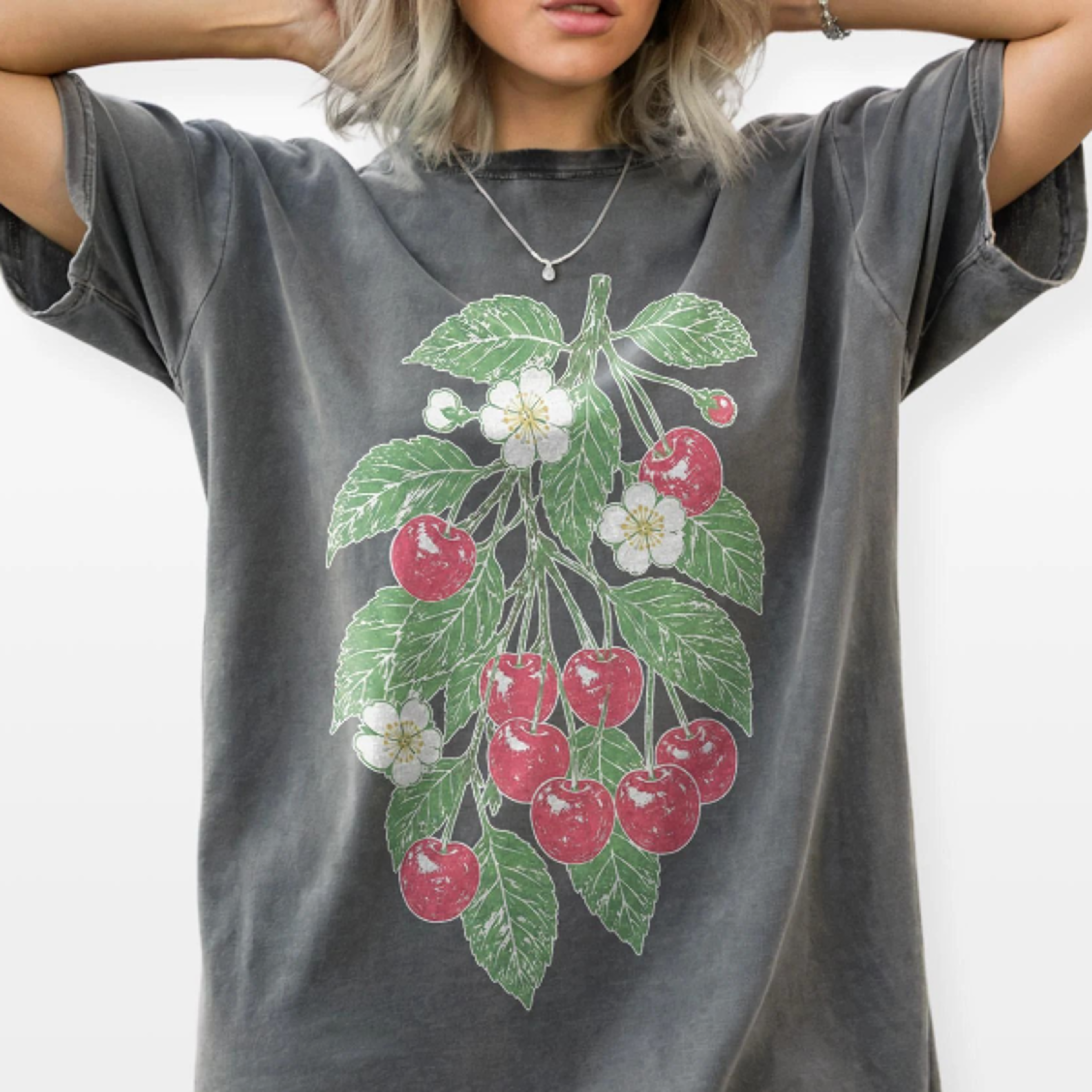 Retro Cherry Botanical Graphic Tee Shirt Sweet Fruit Garden Shirt Vintage Cottagecore Style Top 0