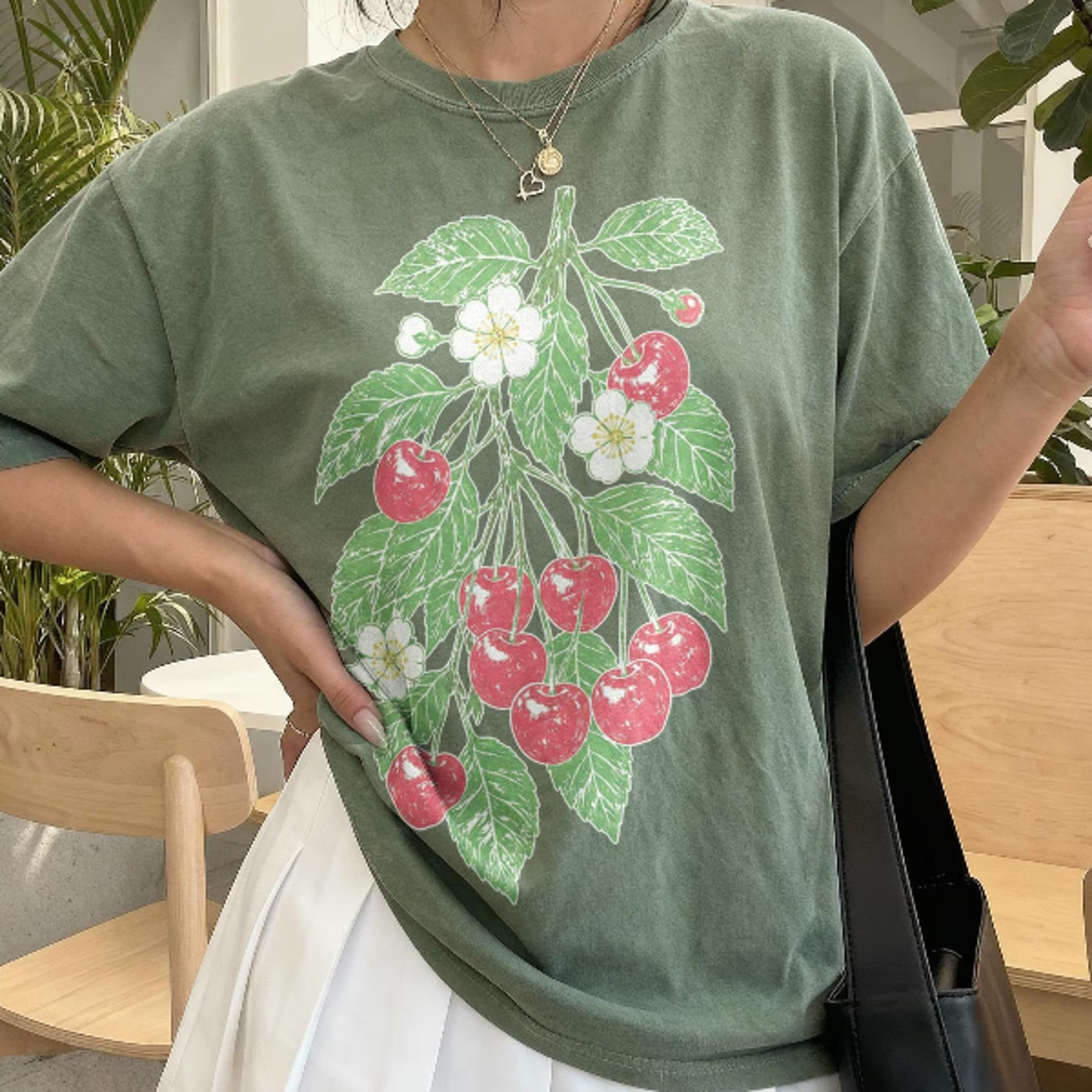 Retro Cherry Botanical Graphic Tee Shirt Sweet Fruit Garden Shirt Vintage Cottagecore Style Top 2