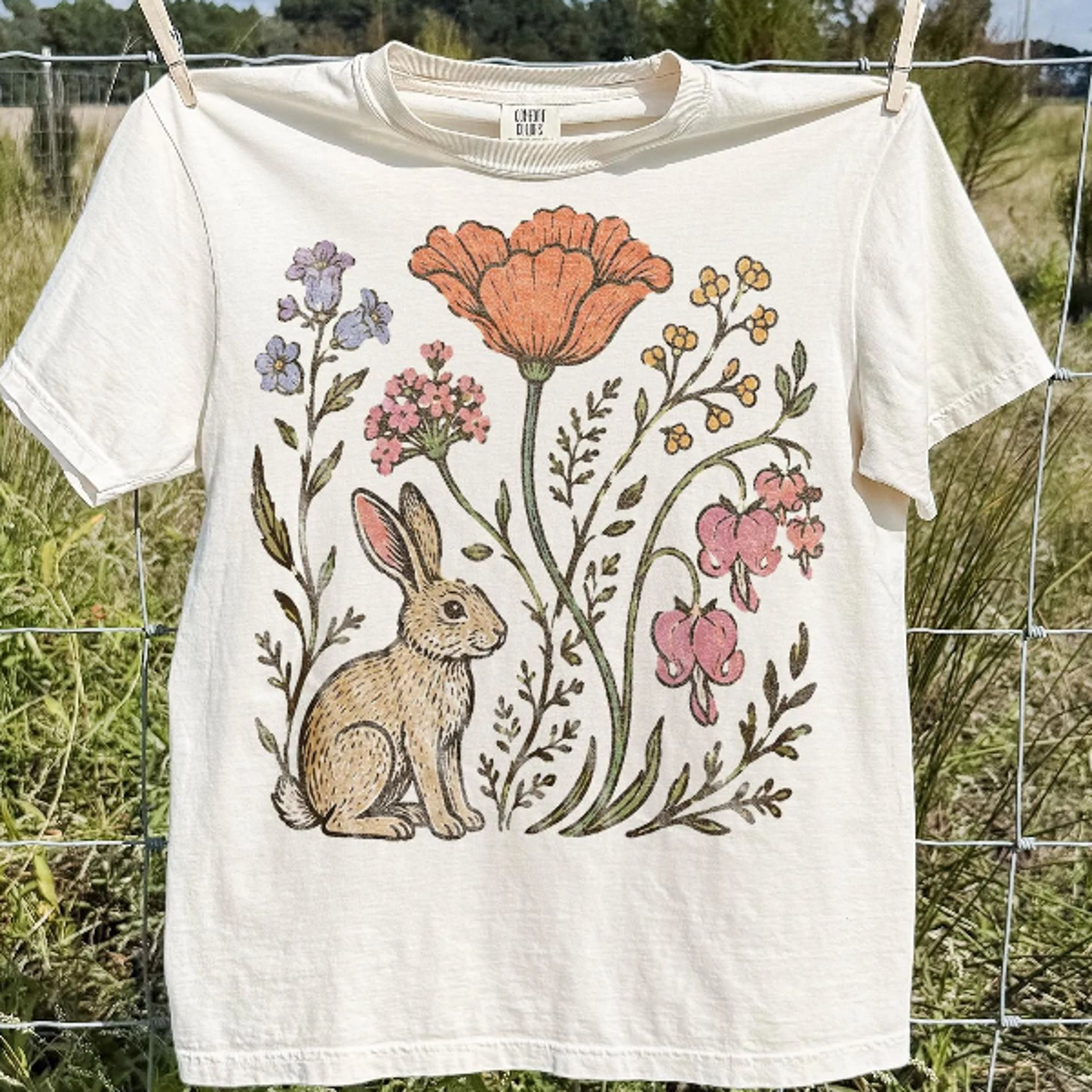 Vintage Wildflower Bunny Shirt Retro Botanical Rabbit Graphic Tee Classic Cottagecore Nature Top 0