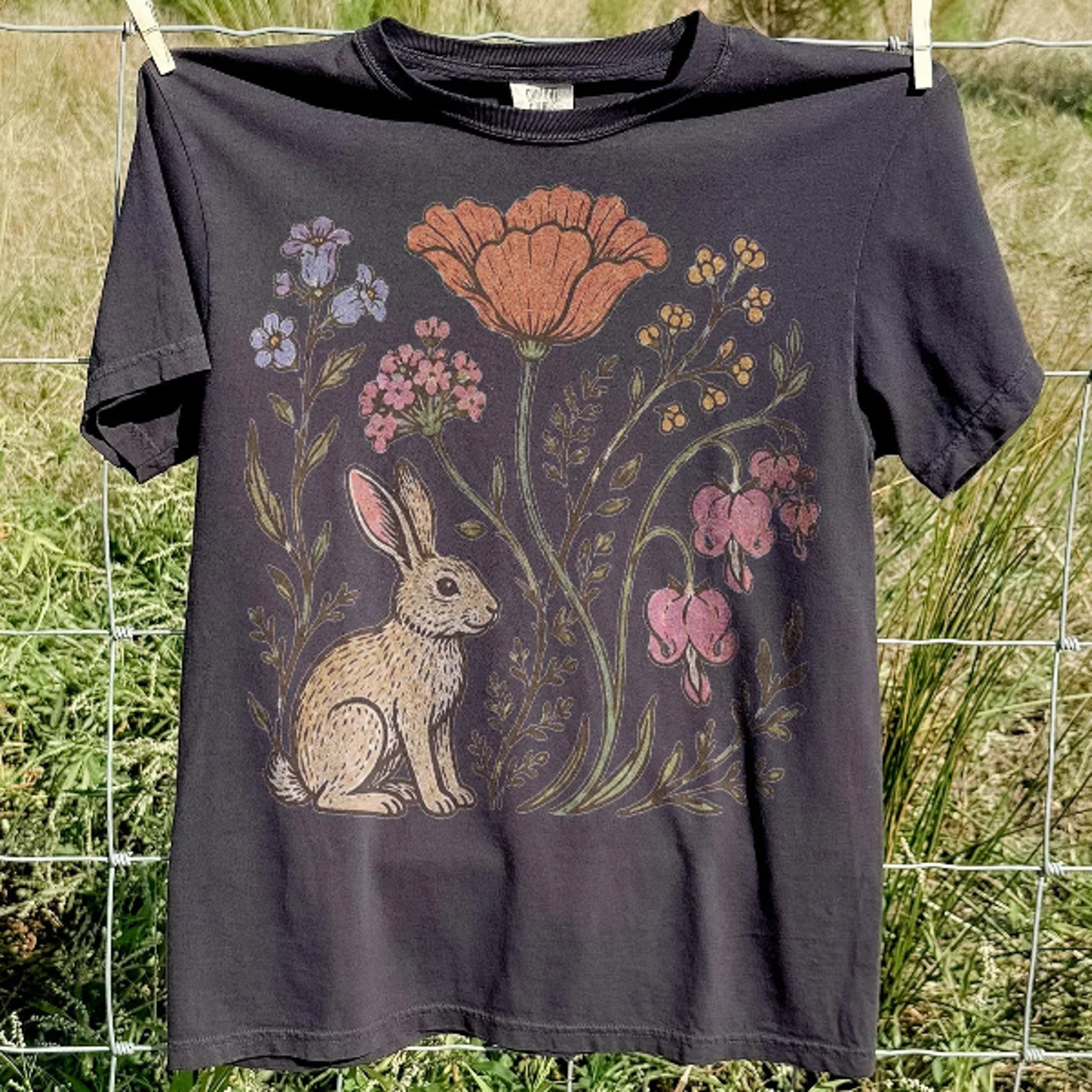 Vintage Wildflower Bunny Shirt Retro Botanical Rabbit Graphic Tee Classic Cottagecore Nature Top 1