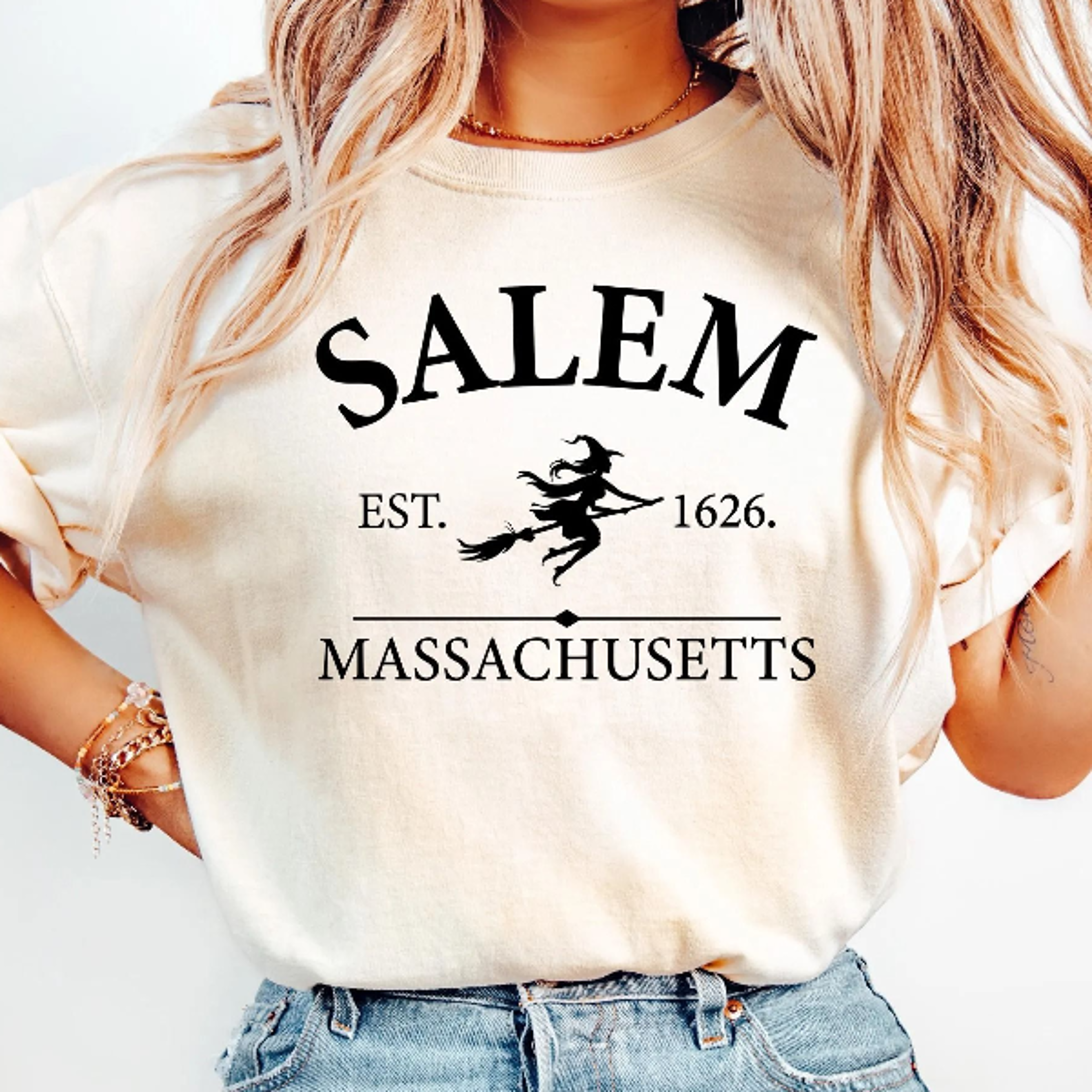 Salem MA Witch Shirt Vintage EST 1626 Halloween Tee 0