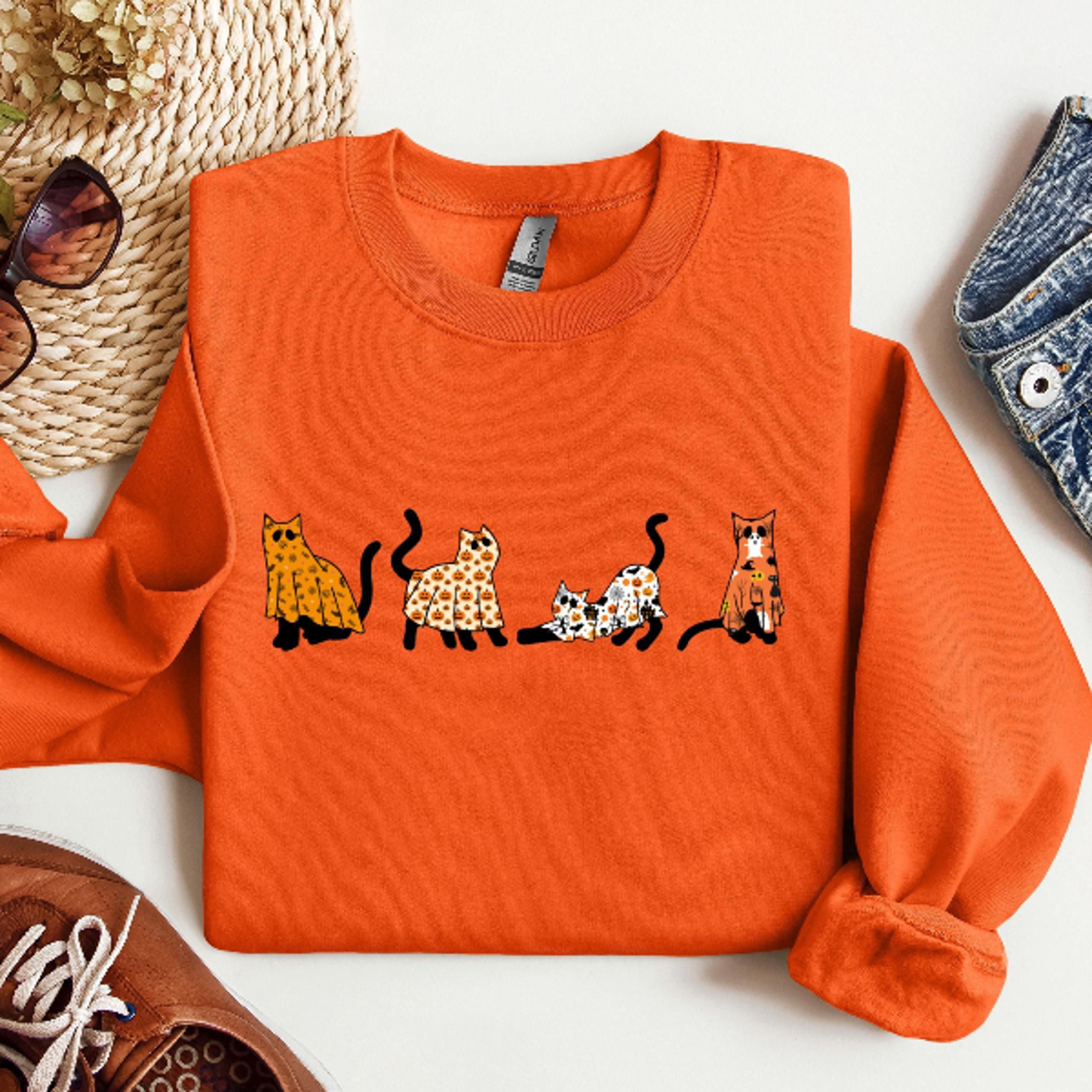 Ghost Cat Halloween Shirt Spooky Black Cat Lover Tee 0