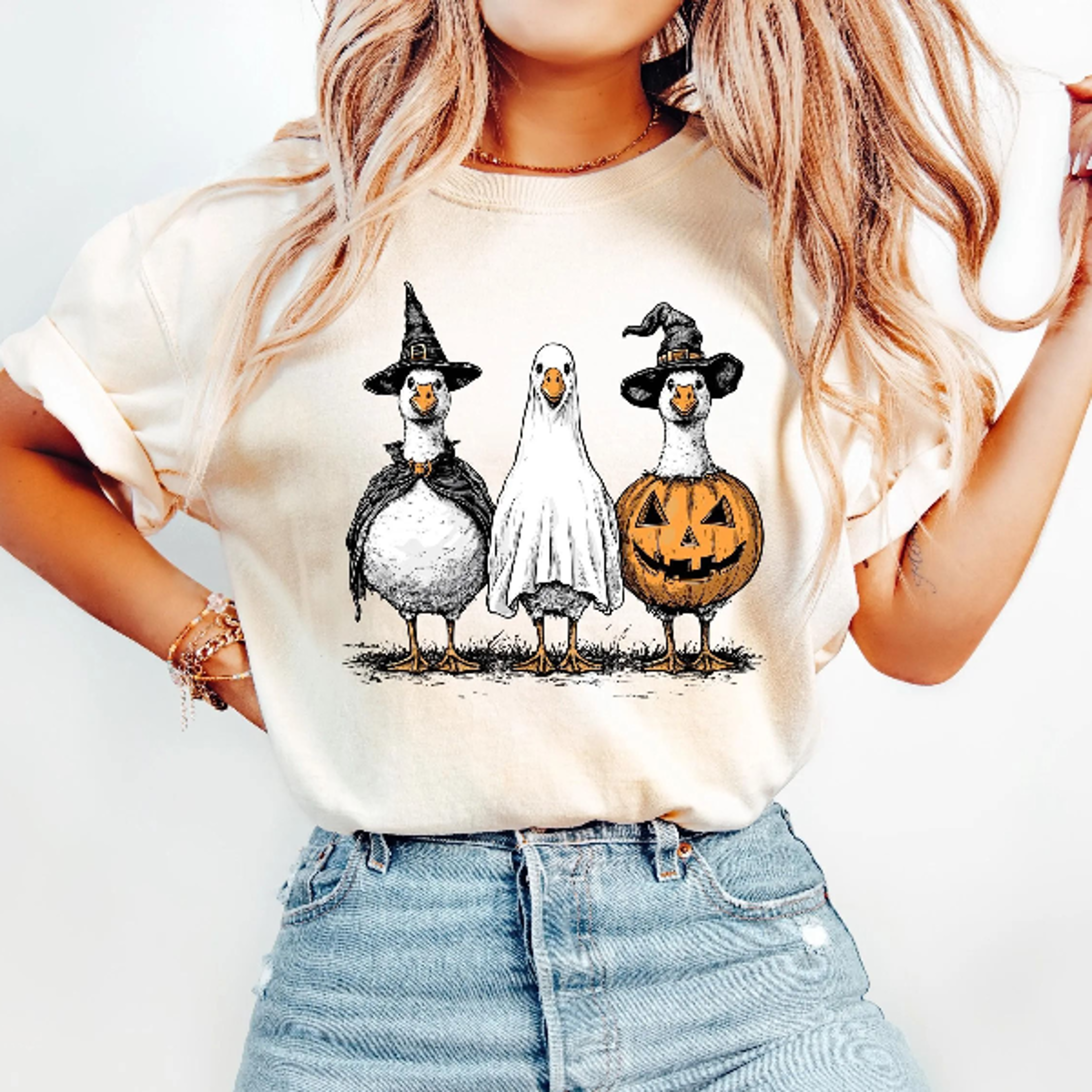 Halloween Duck Costume Shirt Funny Goose Witch Ghost Spooky Tee 1