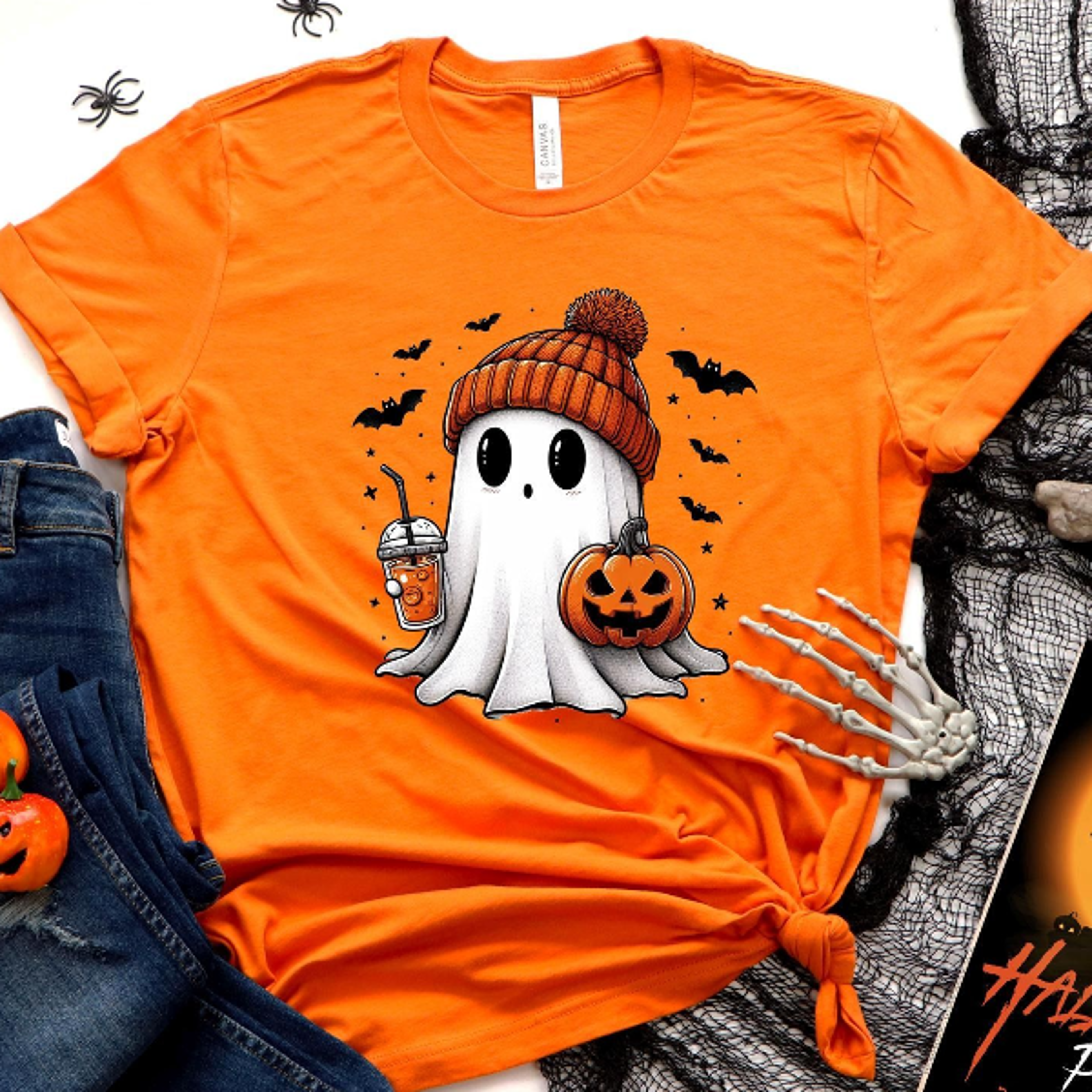 Cute Ghost Drinking Coffee Shirt Spooky Season Coffee Lover Tee 0