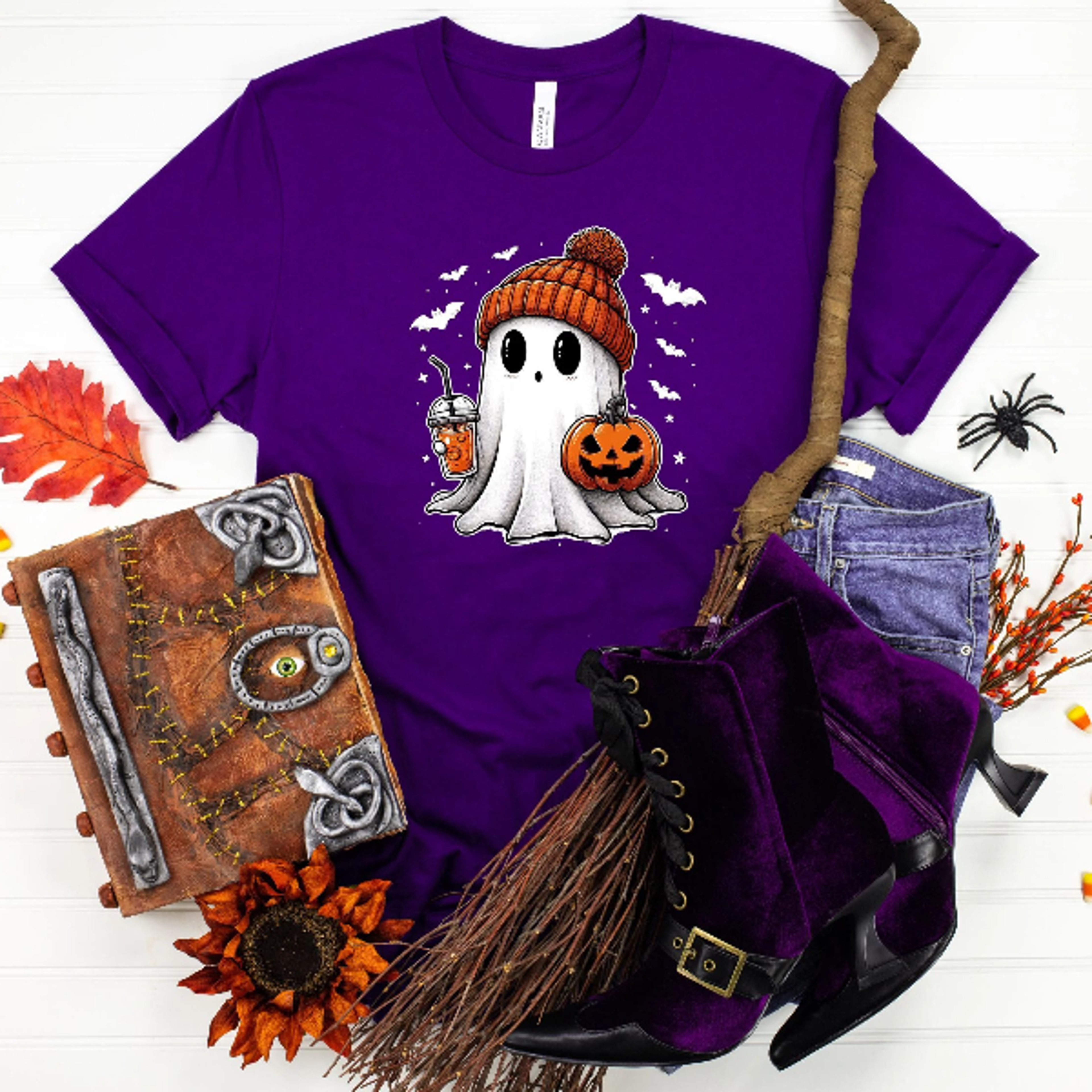 Cute Ghost Drinking Coffee Shirt Spooky Season Coffee Lover Tee 2