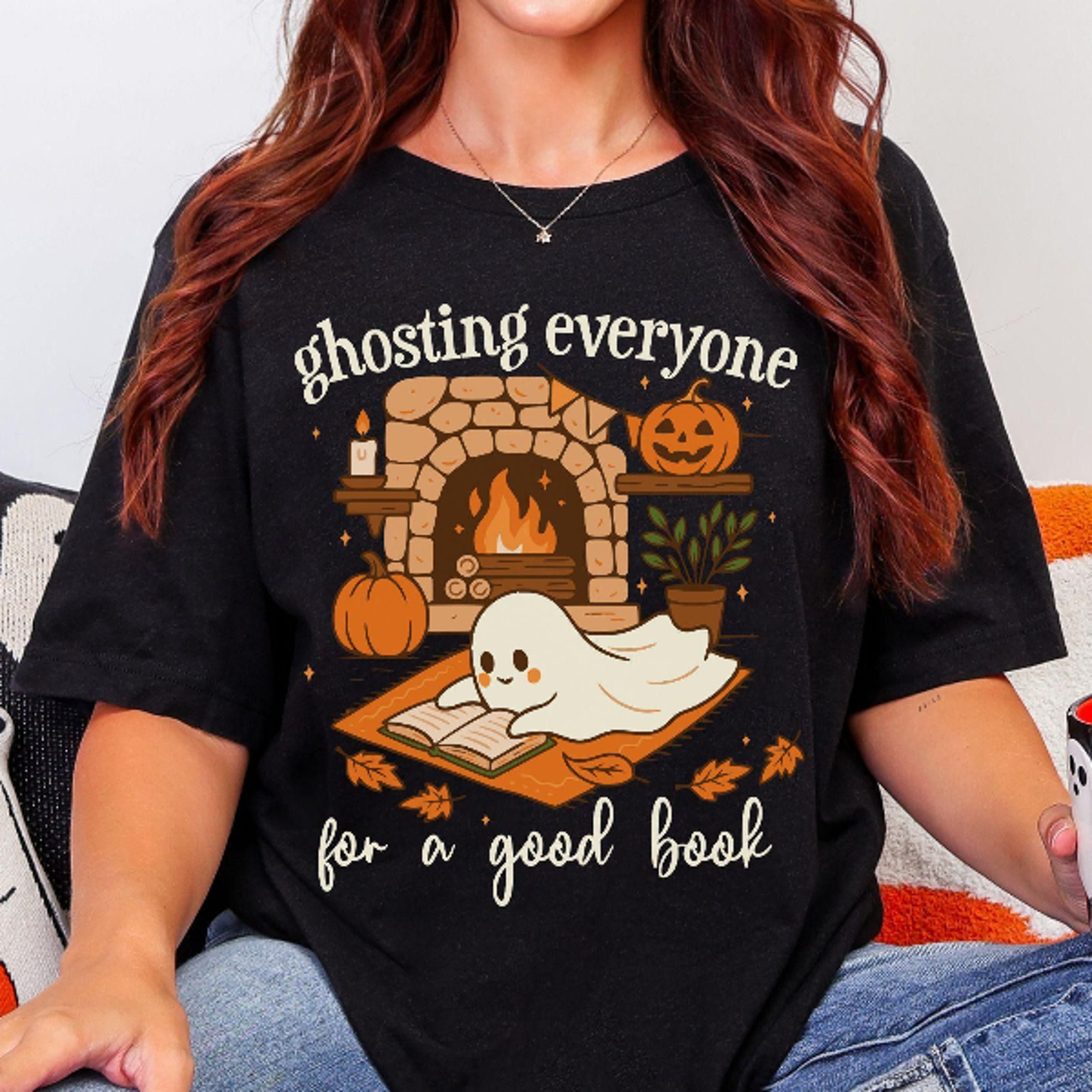 Ghosting Everyone For A Good Book Shirt Halloween Bookish Sweatshirt For Women Cute Fall Ghost Read 