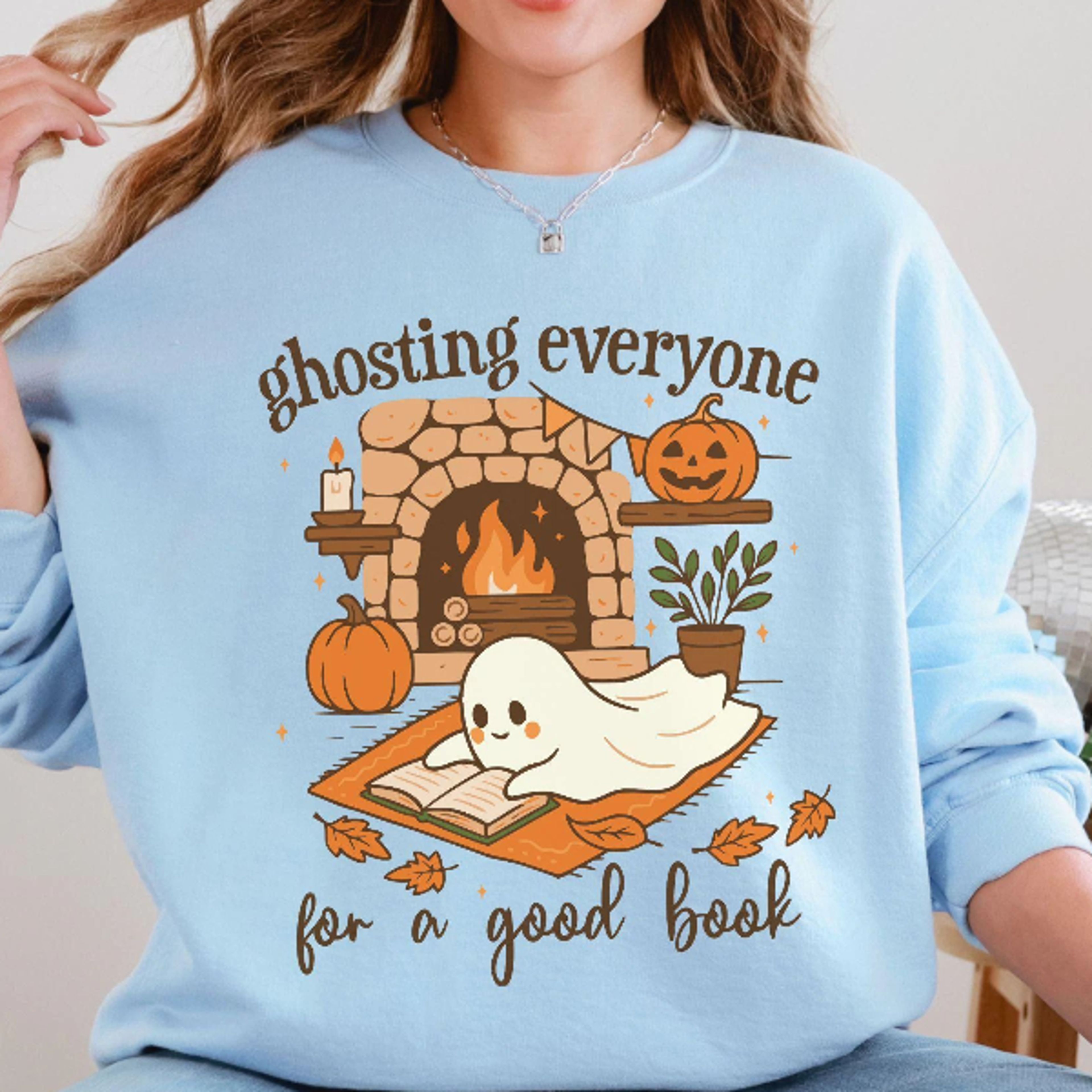 Ghosting Everyone For A Good Book Shirt Halloween Bookish Sweatshirt For Women Cute Fall Ghost Read 