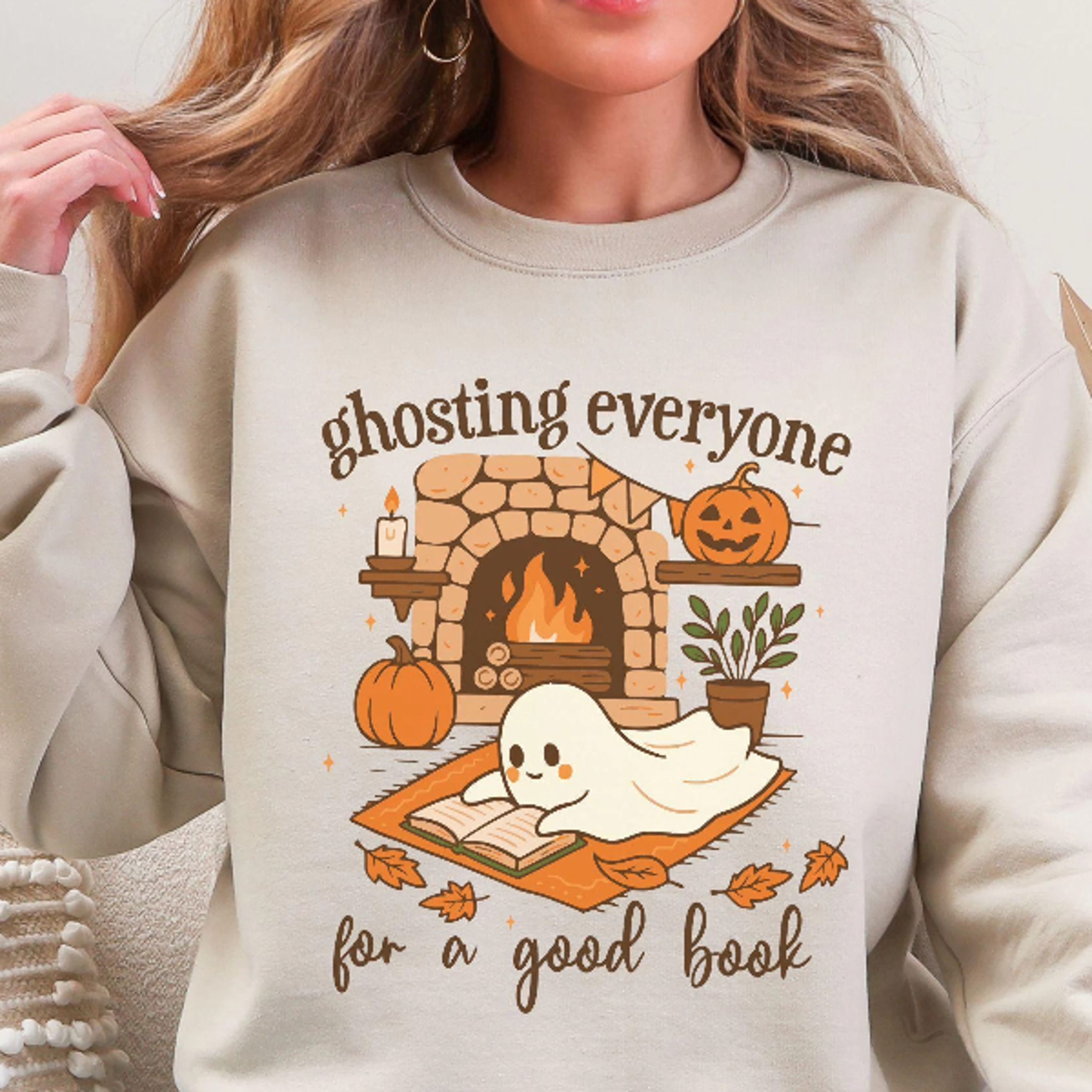 Ghosting Everyone For A Good Book Shirt Halloween Bookish Sweatshirt For Women Cute Fall Ghost Read 
