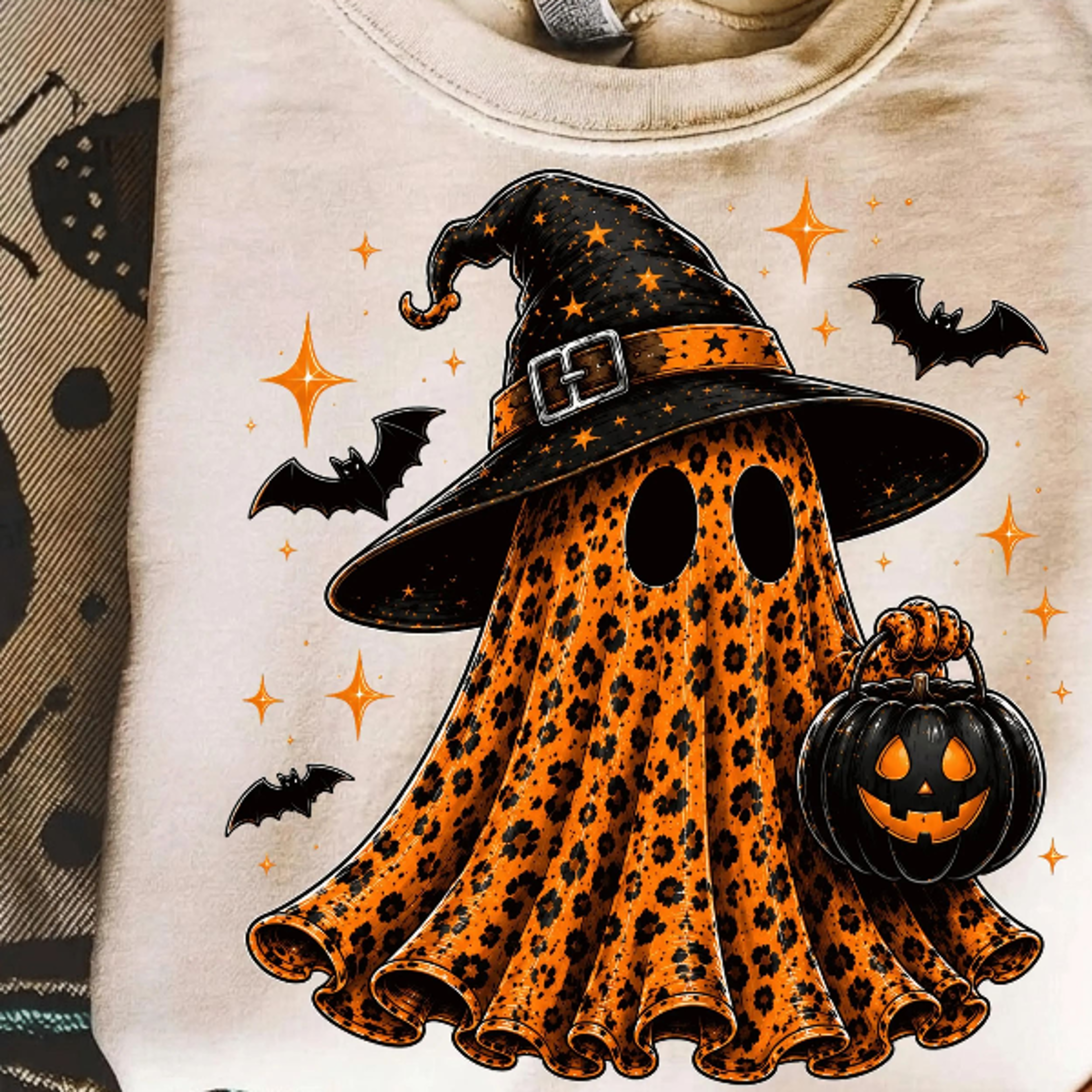 Coquette Leopard Ghost PNG Cute Halloween Ghost Sublimation Design Preppy Spooky Season Shirt 0