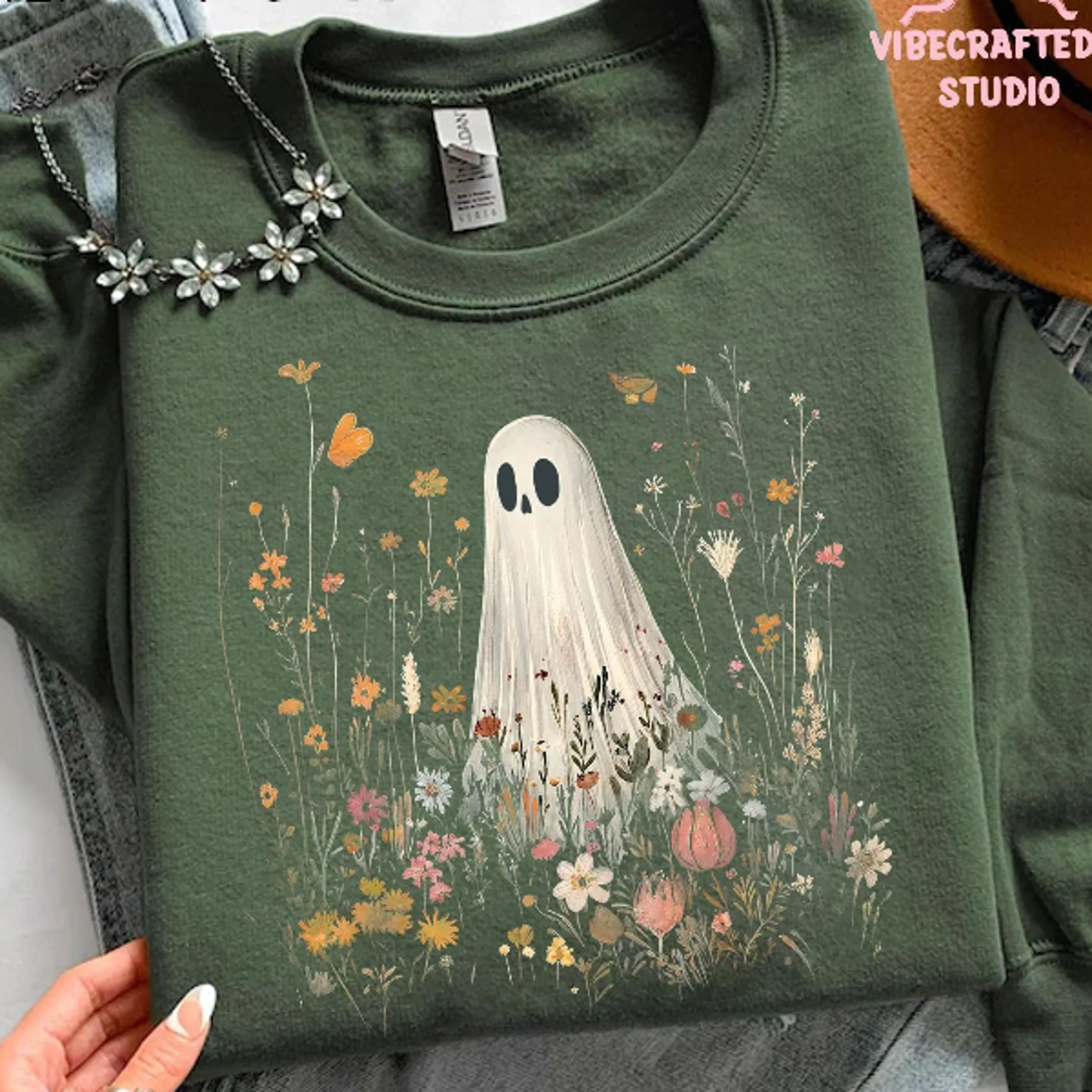 Vintage Floral Ghost Shirt Wildflower Botanical Halloween Tee Spooky Cottagecore 1