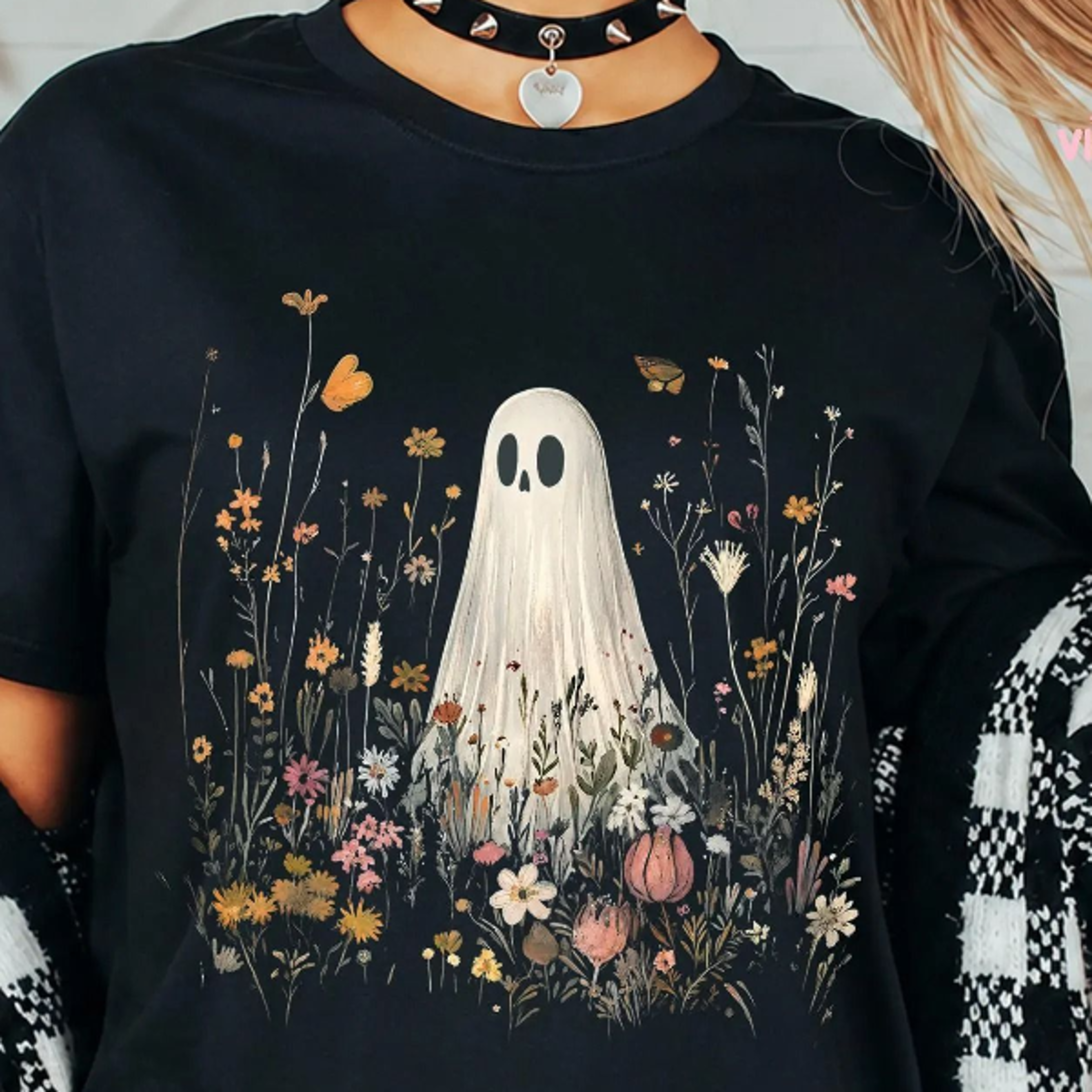 Vintage Floral Ghost Shirt Wildflower Botanical Halloween Tee Spooky Cottagecore 2