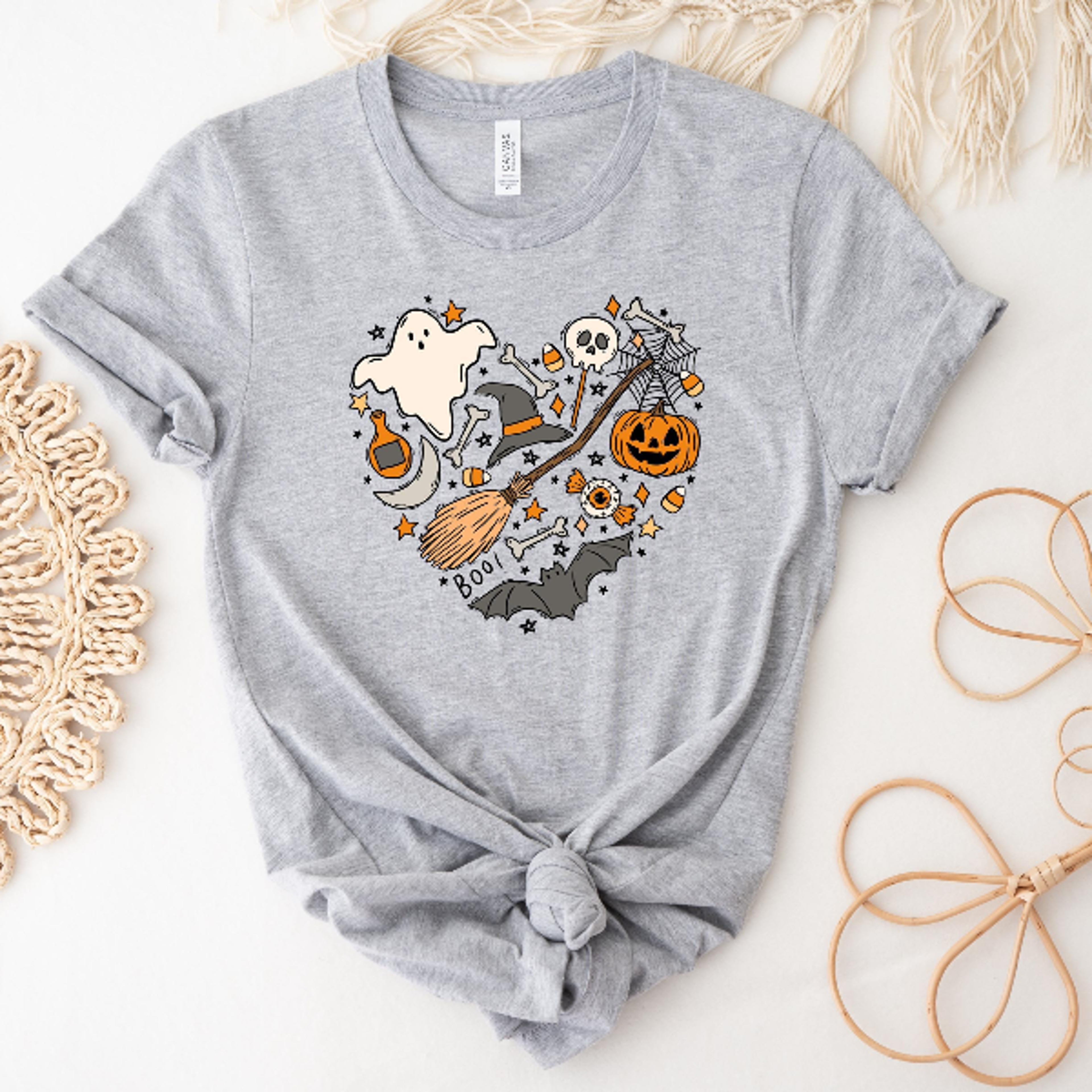 Halloween Doodles Heart Shirt Cute Pumpkin Witch Spooky Tee 0