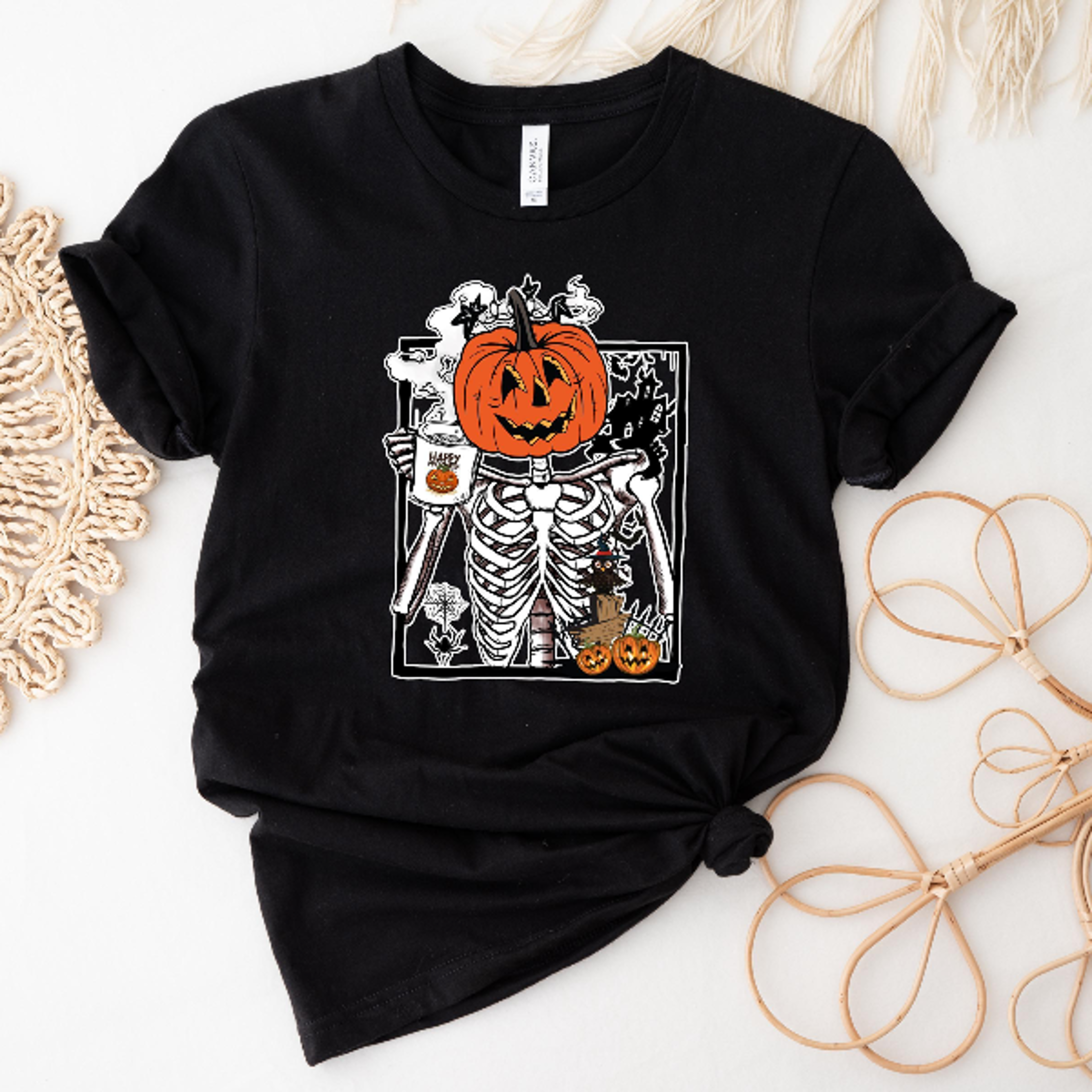 Pumpkin Skeleton Coffee Shirt Funny Spooky Coffee Lover Tee 1