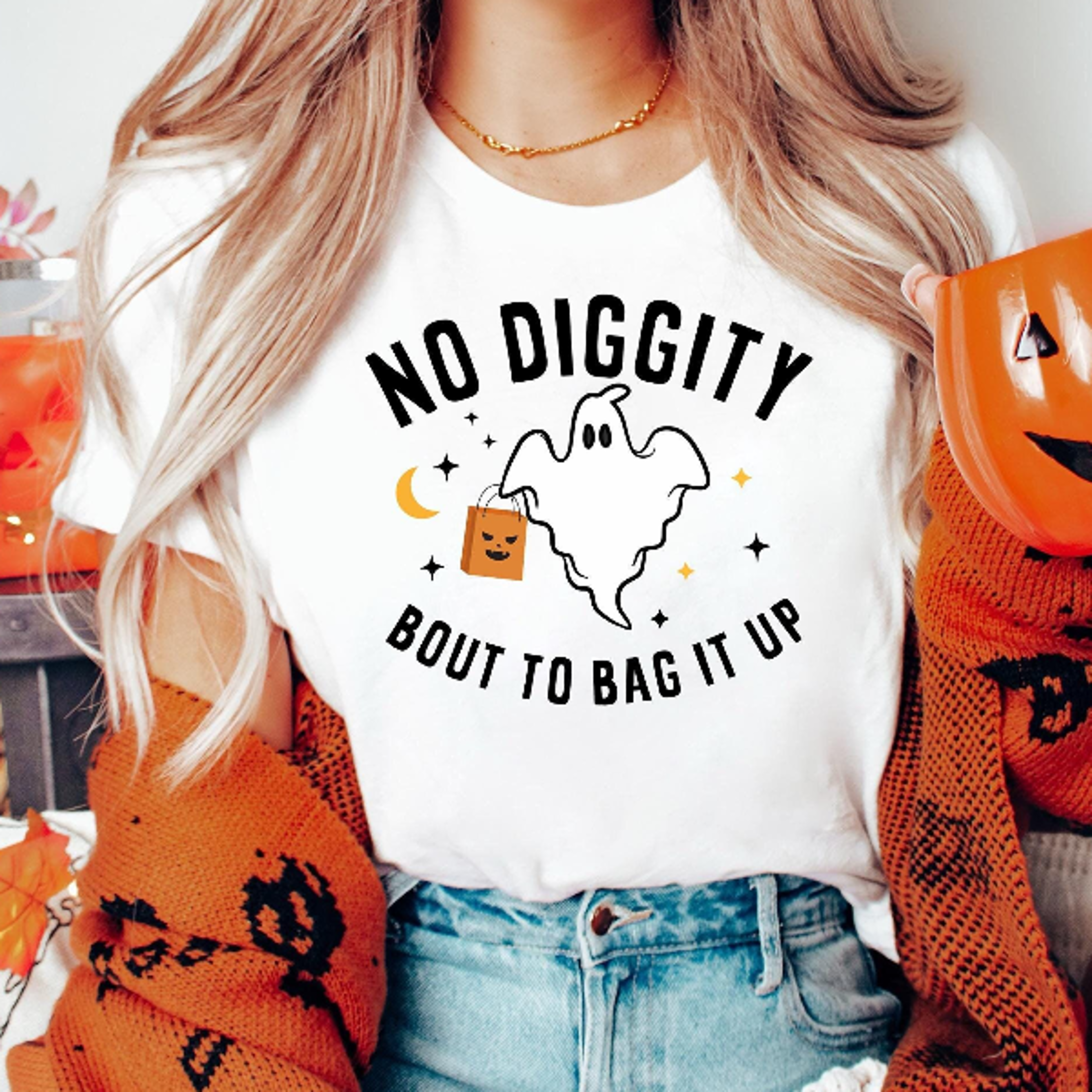 No Diggity Bout To Bag It Up Shirt Retro Ghost Spooky Season Tee 0