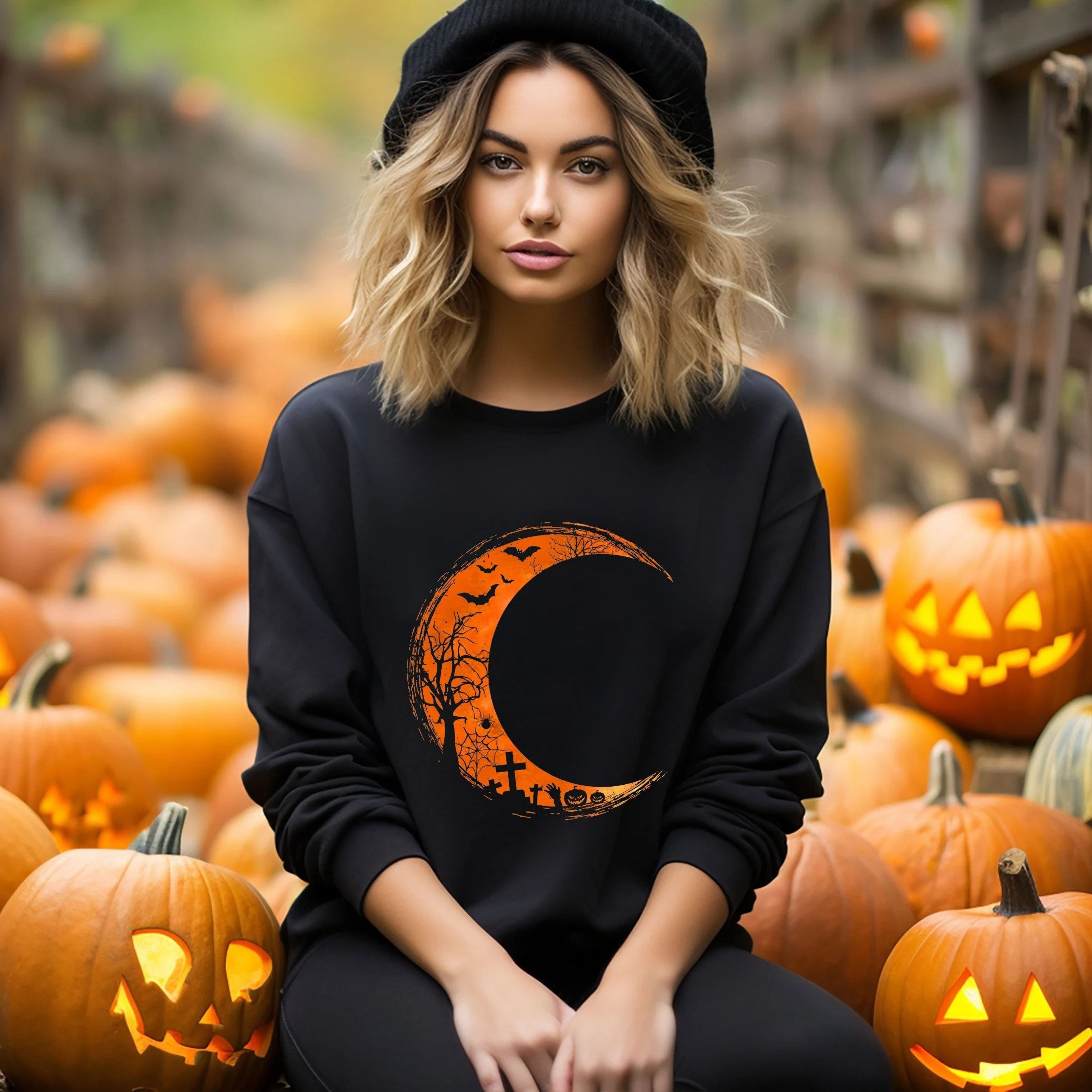 Carry Halloween Shirt Orange Moon TShirt Cute Fall Shirt Moon Phase Tee Shirt Gothic Halloween 1
