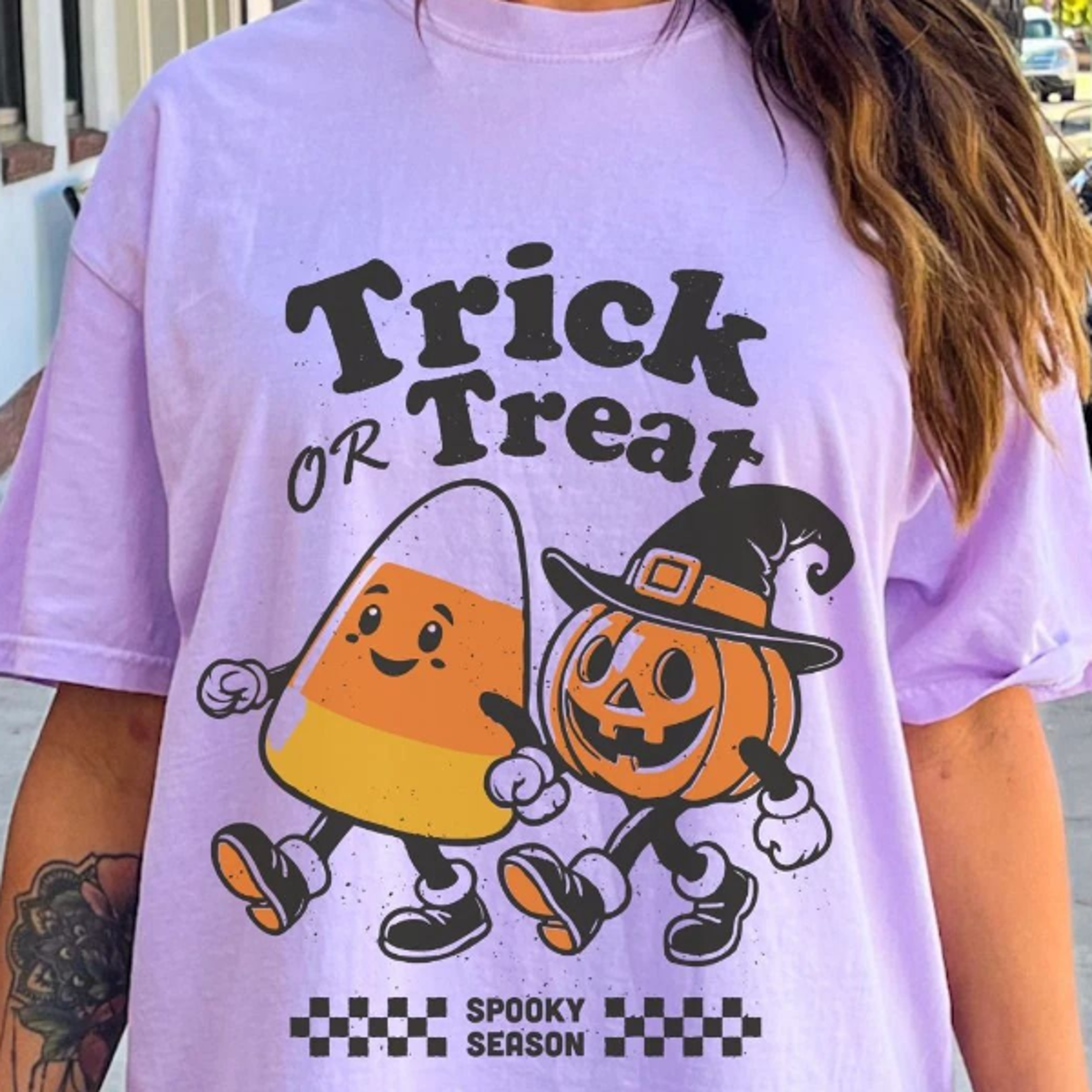 Halloween  Trick Or Treat Candy Corn  Jack O Lantern Trendy Retro Vintage Halloween Shirt 2