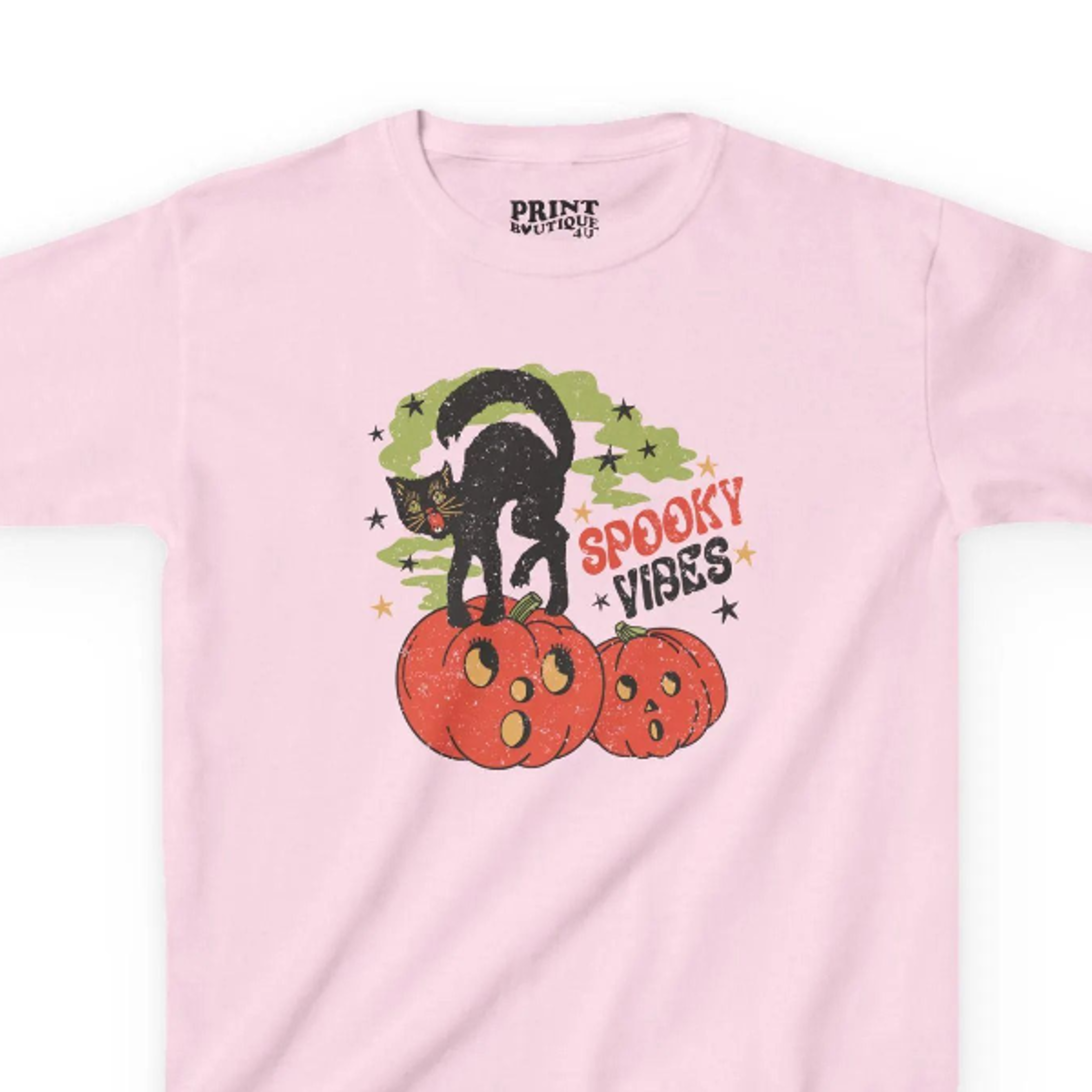 Spooky Vibes Halloween Black Cat Baby Tee 80s Inspired Cat Mom Baby Tee Retro Halloween Graphic Tee 