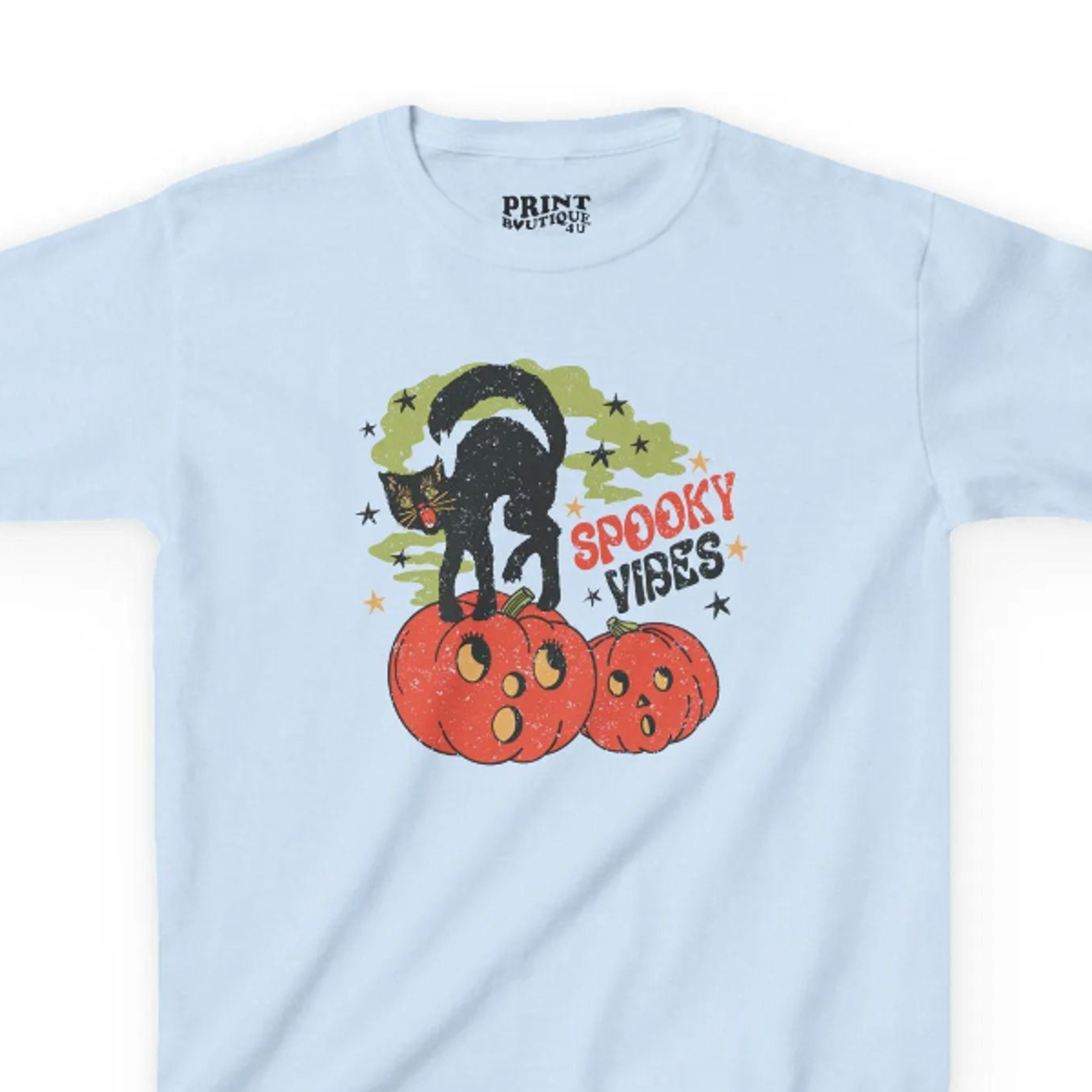 Spooky Vibes Halloween Black Cat Baby Tee 80s Inspired Cat Mom Baby Tee Retro Halloween Graphic Tee 