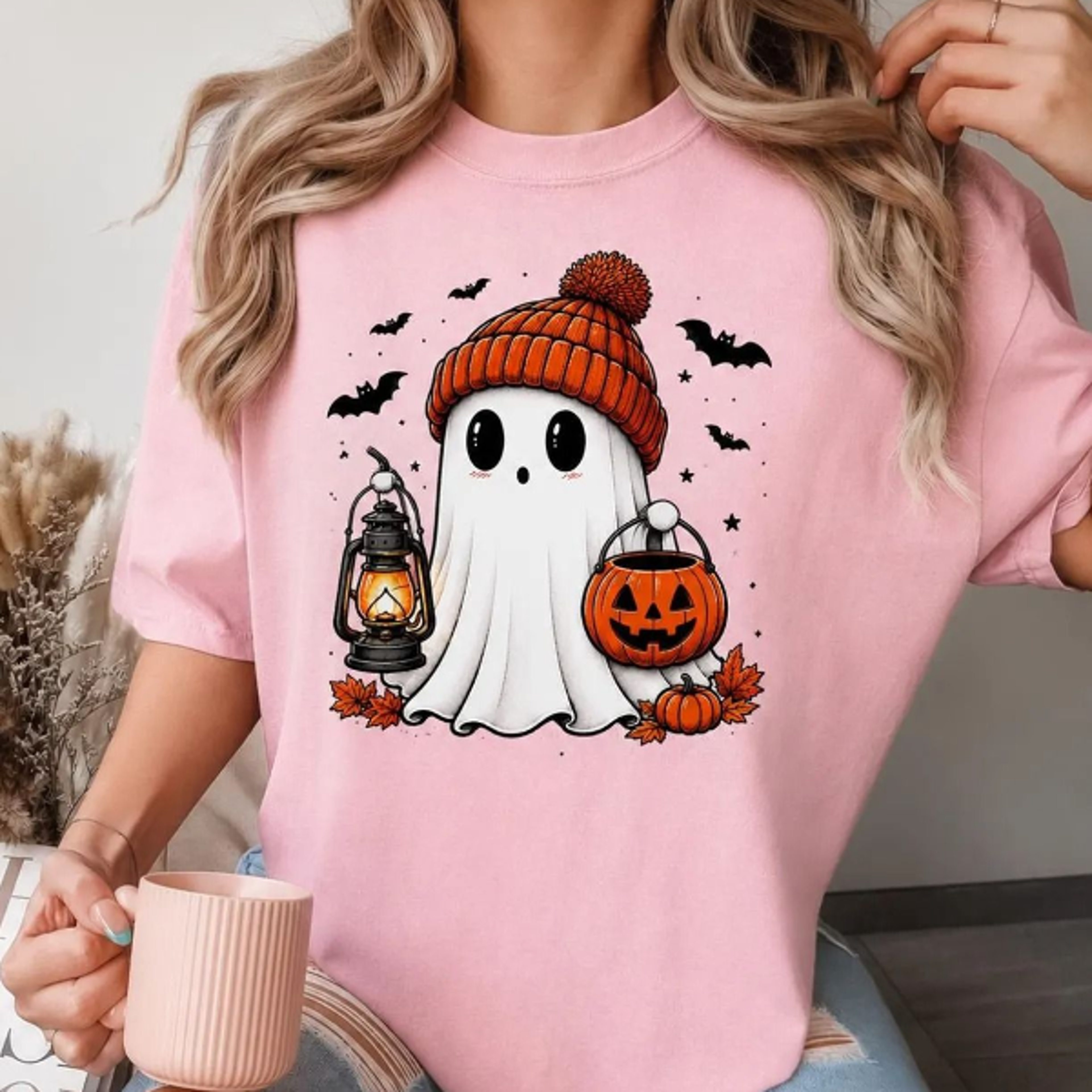 Cute Ghost Shirt Halloween Pumpkin Tee Spooky Season TShirt Fall Ghost Graphic Tee Halloween Gift 1