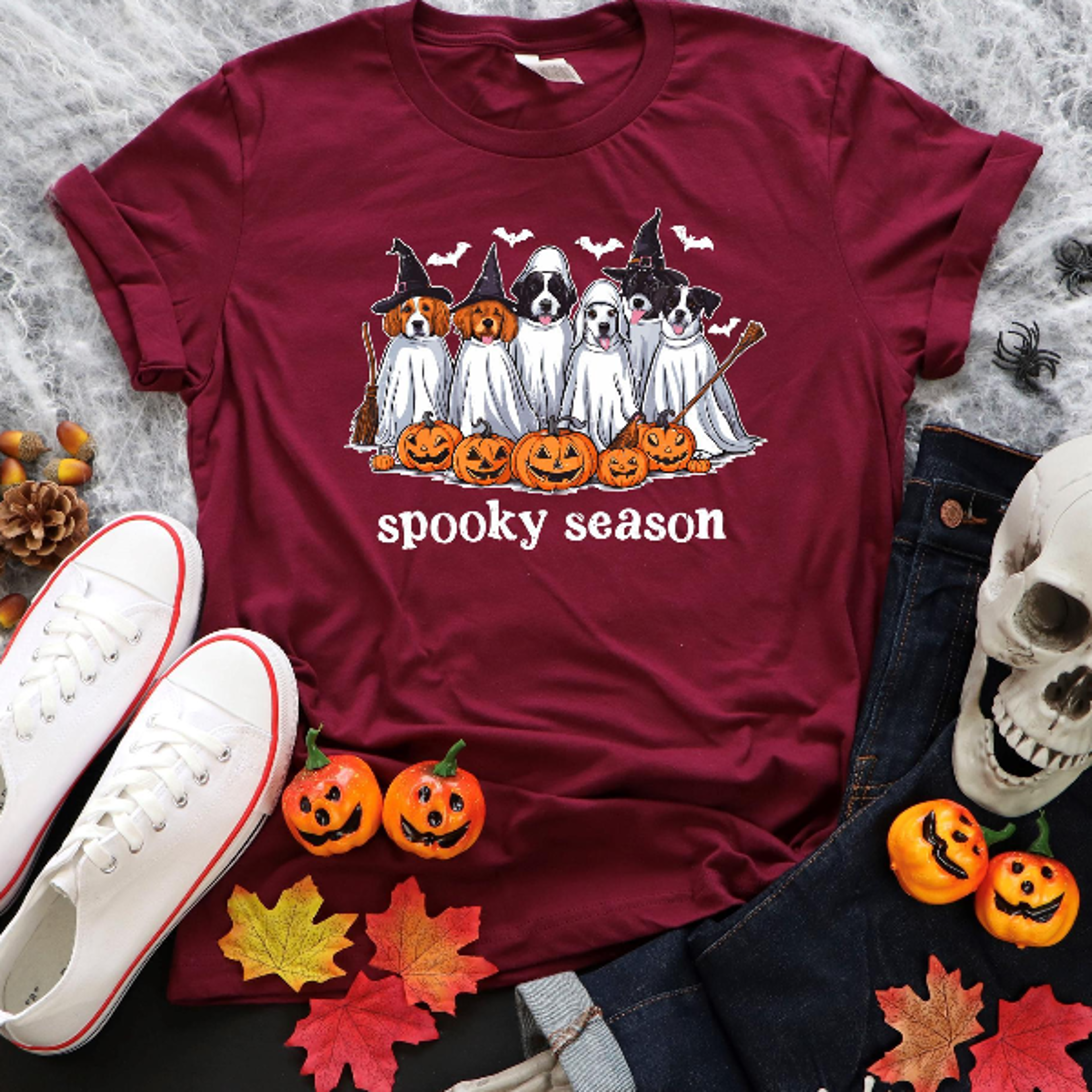 Cute Ghost Dog Halloween Shirt Spooky Pumpkin Dogs Fall Tee 2