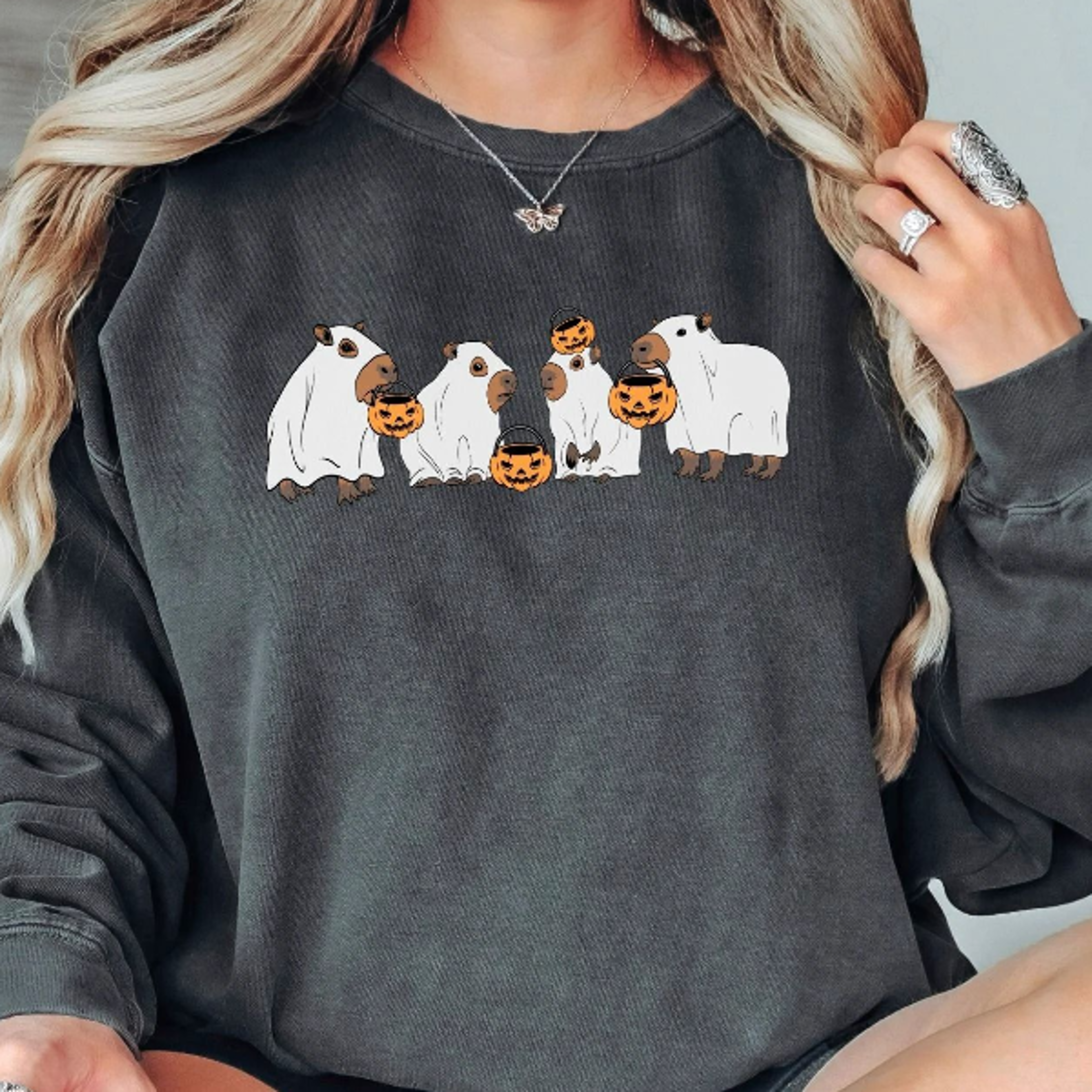 Ghost Animal Tee Scary Capybaras With Pumpkins Halloween Horror Season Gift For Her  Him 2