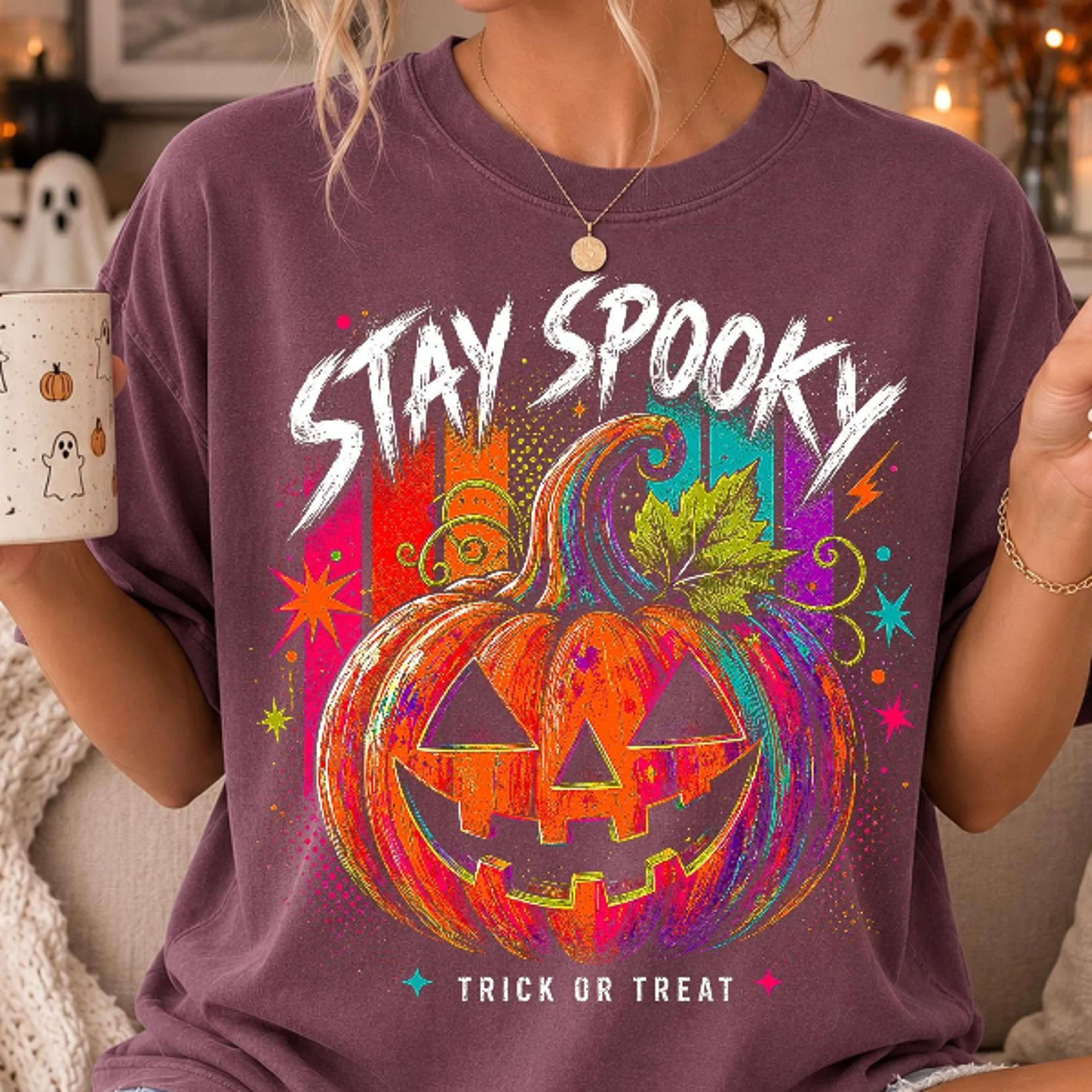 1717 Halloween Pumpkin Tee Retro Trick Or Treat Graphic Shirt Vintage Halloween Shirt Fall Graphic  