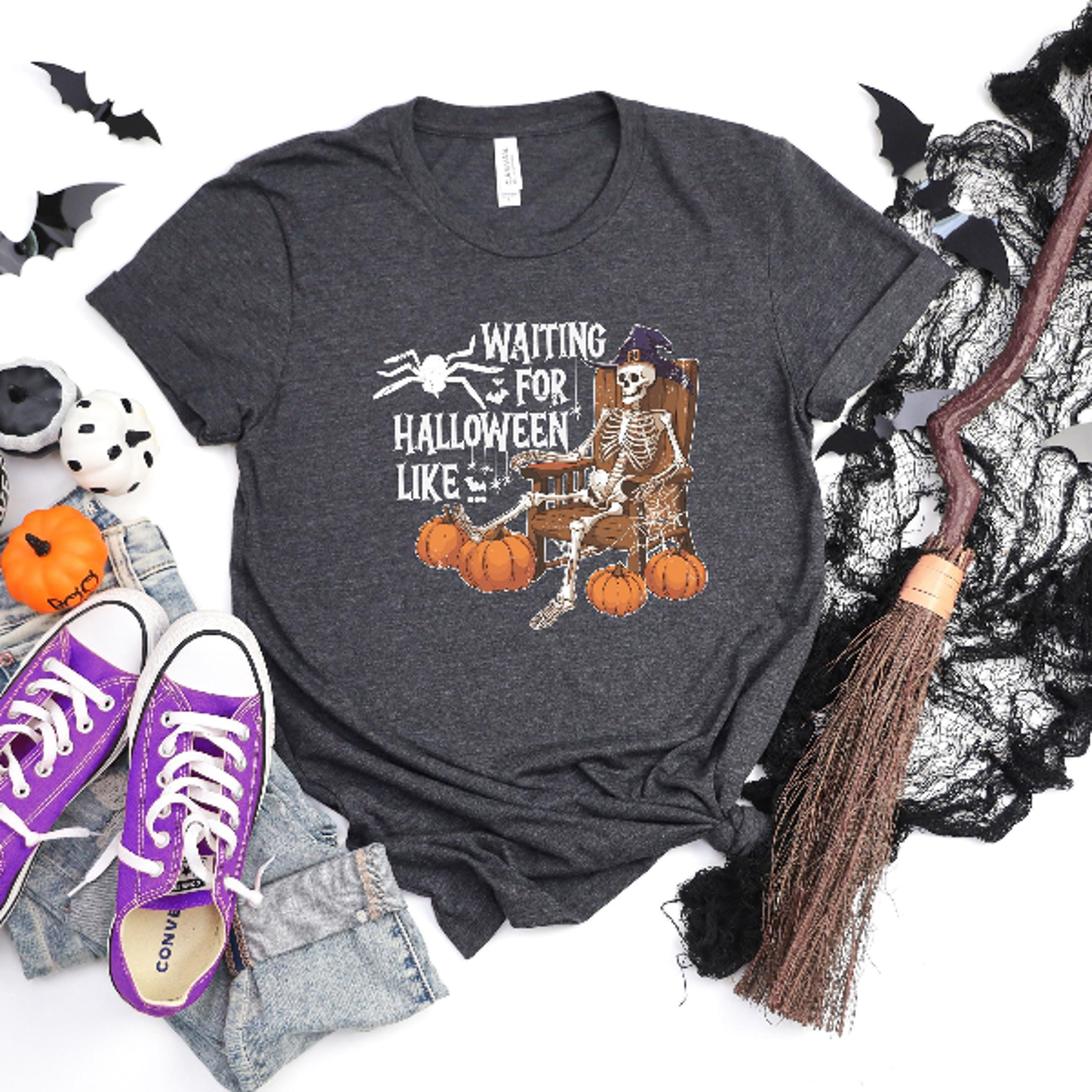 Waiting For Halloween Like Skeleton Sweatshirt Spooky Pumpkin Tee 3