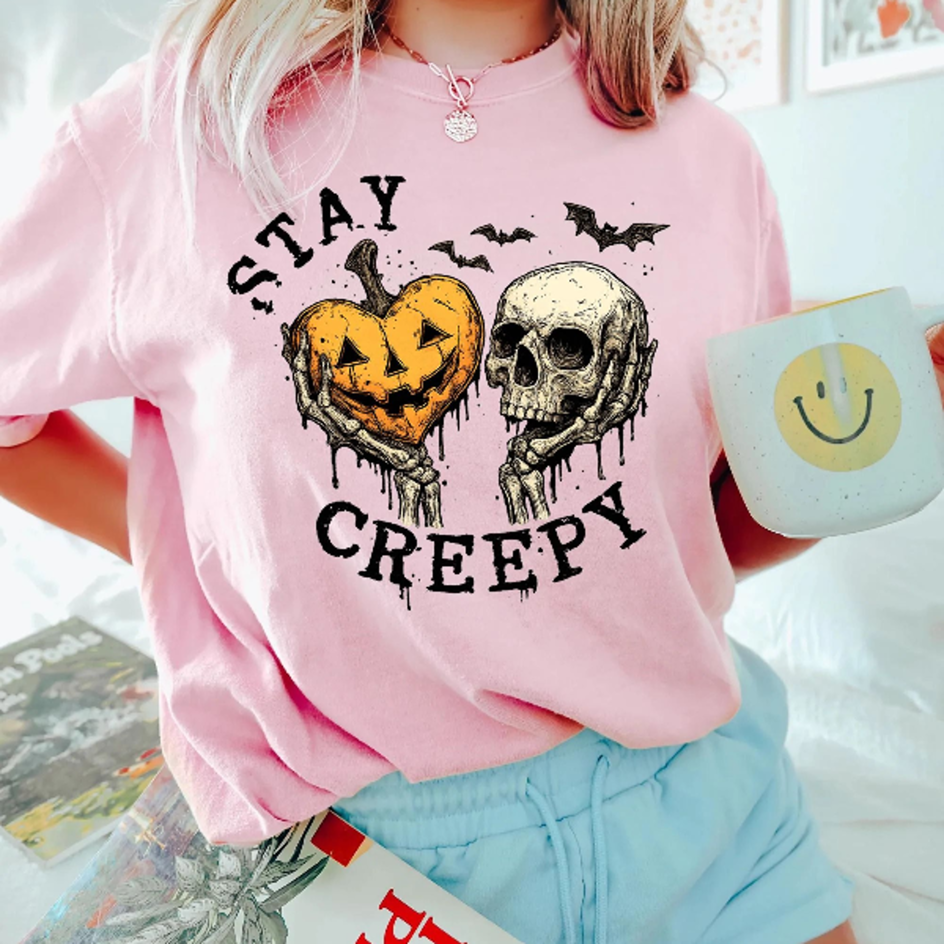 Creepy Shirt Womens Halloween Sweatshirt Cute Skeleton Hands Tee Funny Halloween Outfit Skull Tee S 