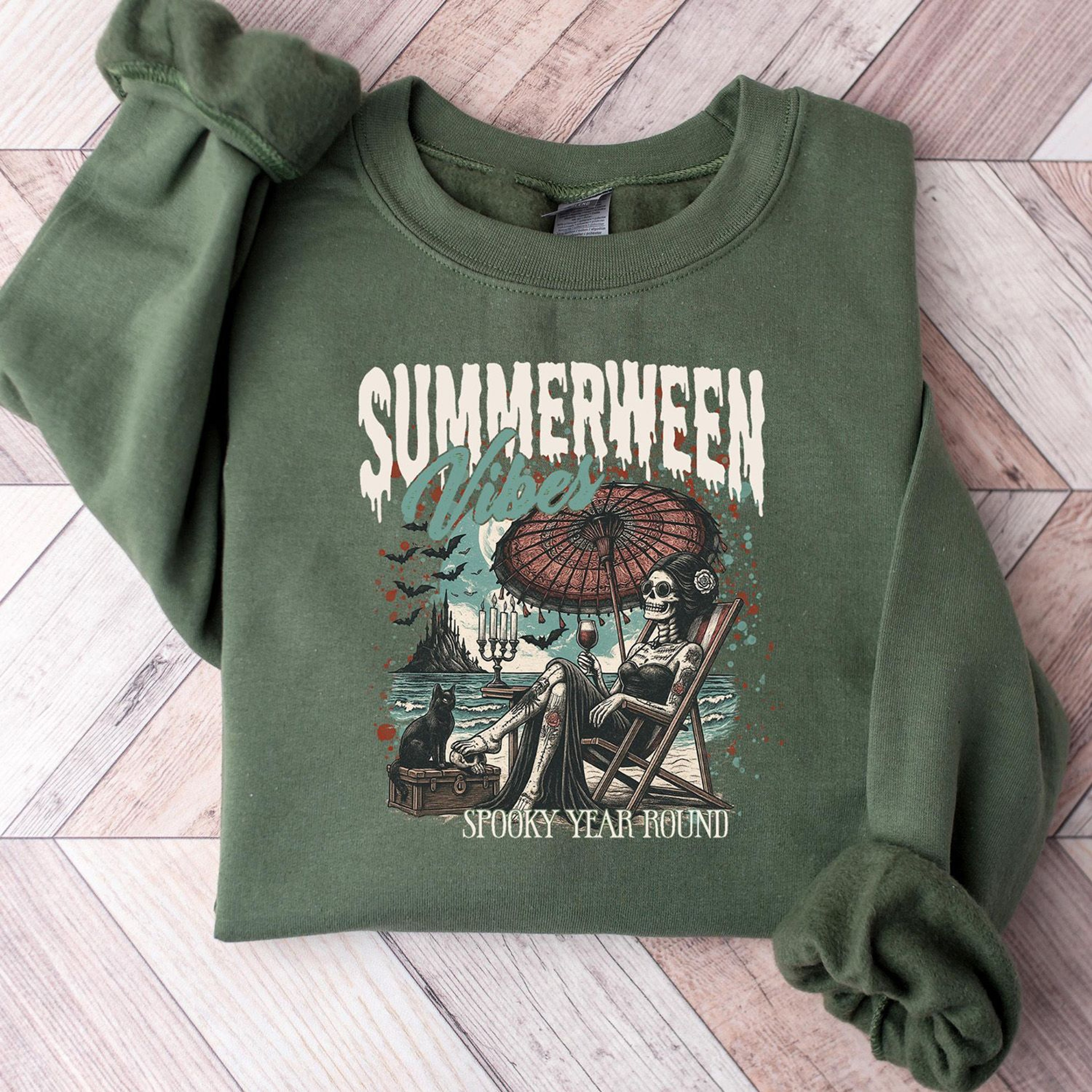 Summerween Halloween Shirt Spooky Beach Skeleton Vacation Tee 1